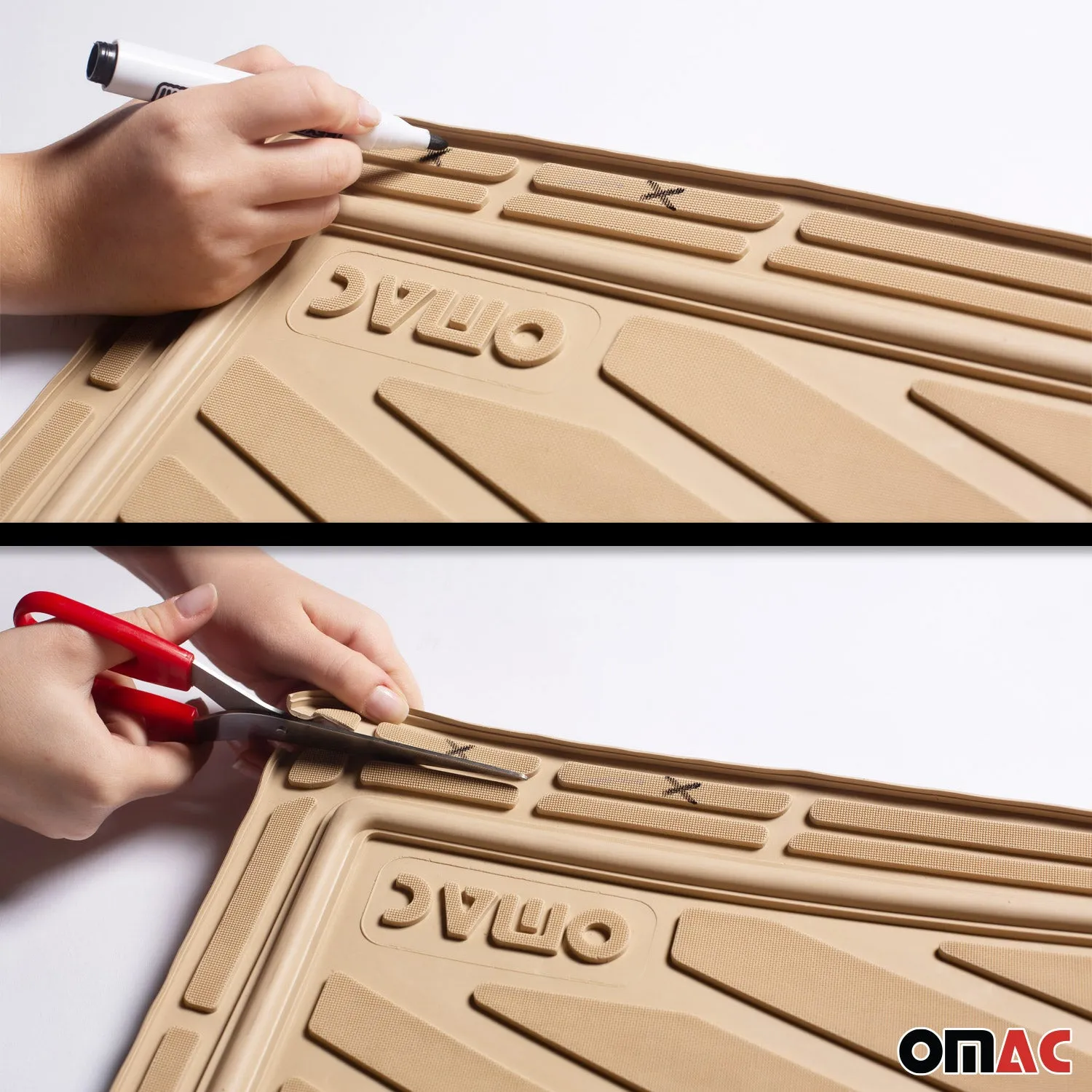 Floor Mats Liner Set All-Weather 3-Row Car Front Rear Semi-Custom fit 6+2Pcs Tan - Image 8