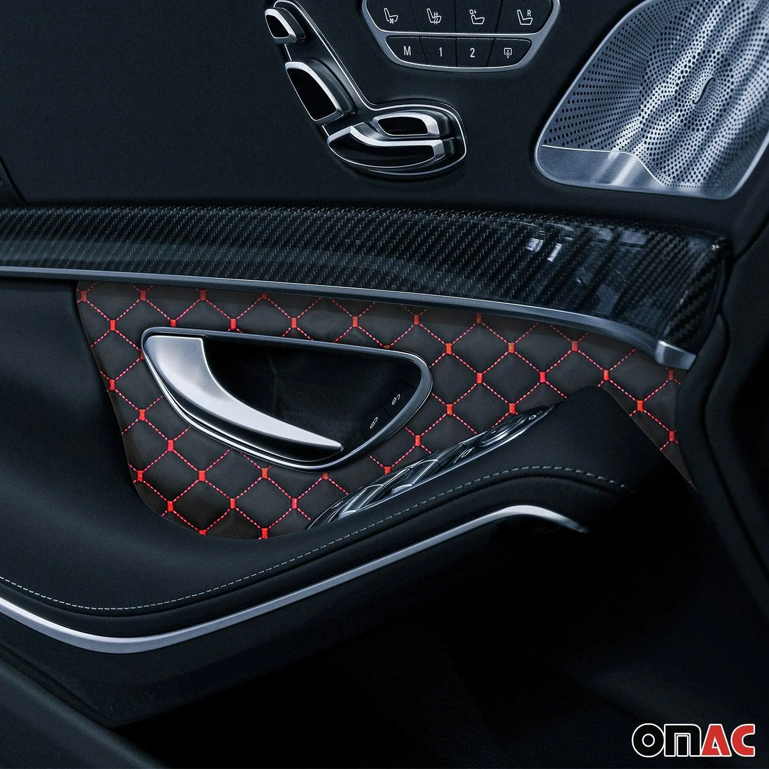 Embossed Black Faux Leather Lining Red Diamond Stitch Car Upholstery 55x39 inch - Image 4