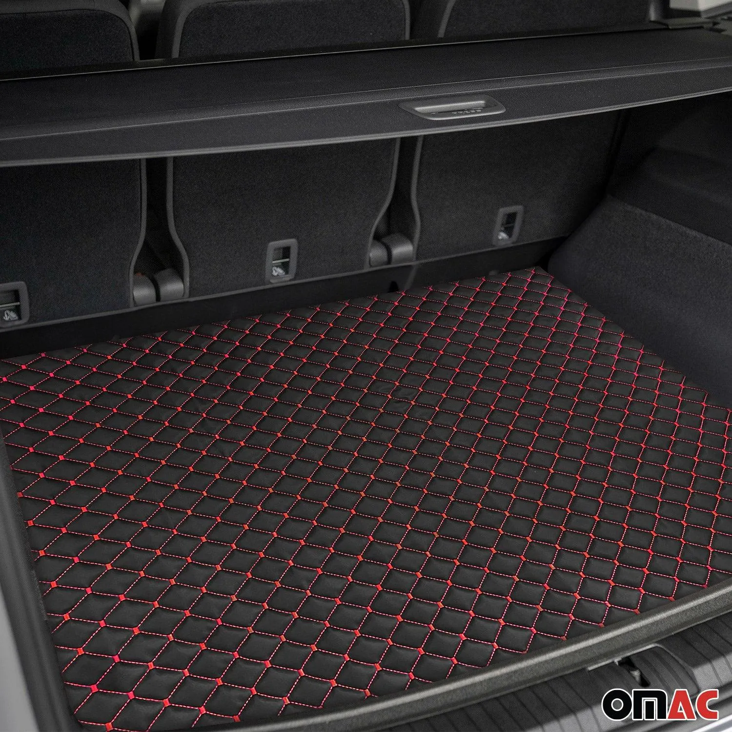 Embossed Black Faux Leather Lining Red Diamond Stitch Car Upholstery 55x39 inch - Image 5