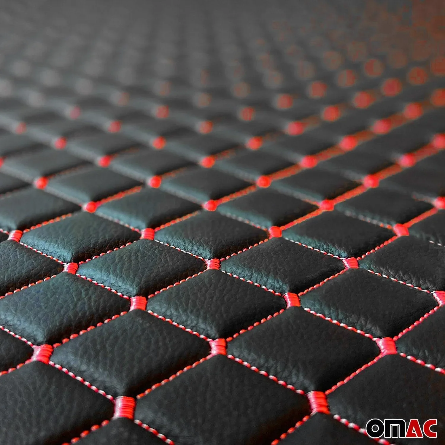 Embossed Black Faux Leather Lining Red Diamond Stitch Car Upholstery 55x39 inch - Image 7