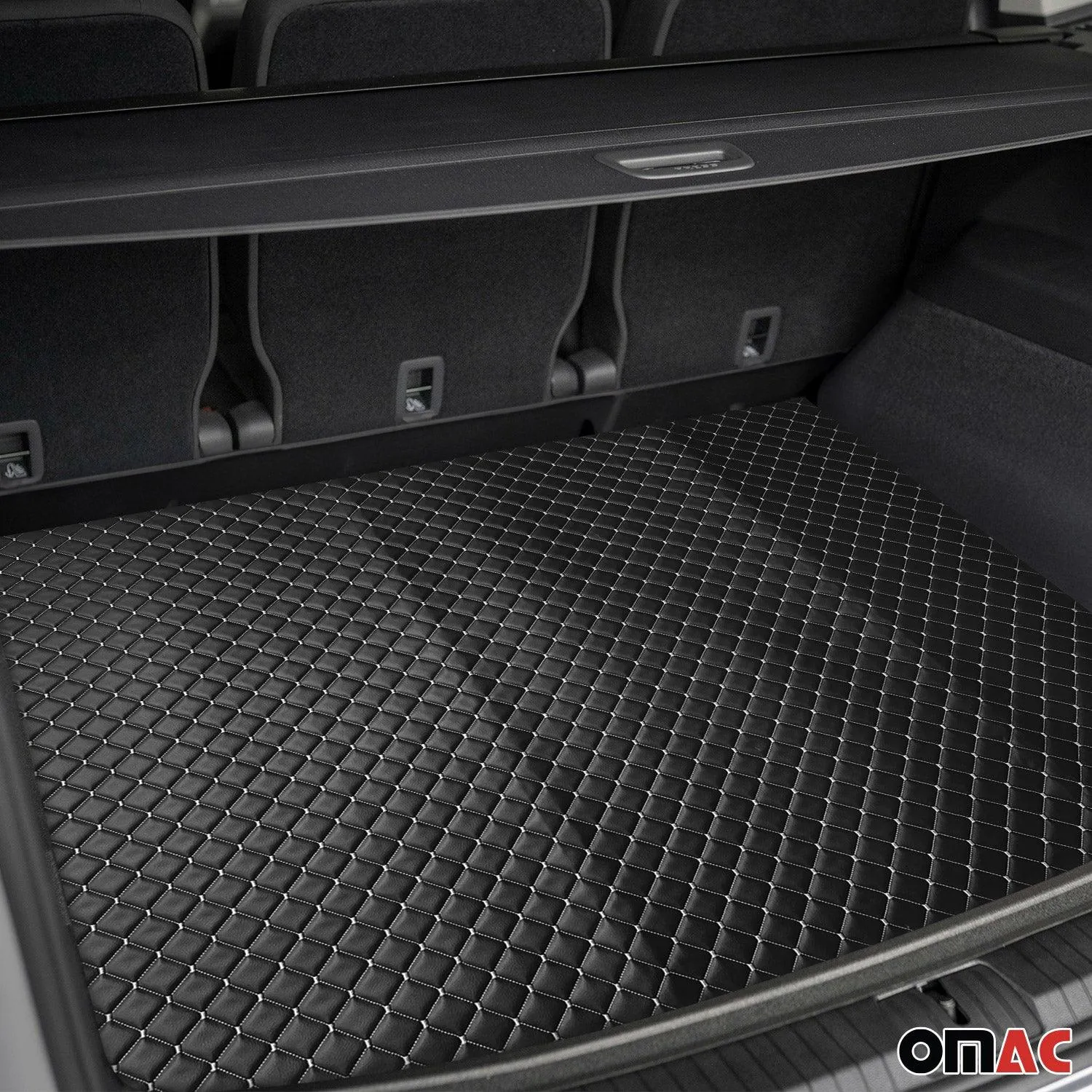 55"x39" Car Upholstery Fabric Embossed Black Faux Leather White Diamond Stitch - Image 5