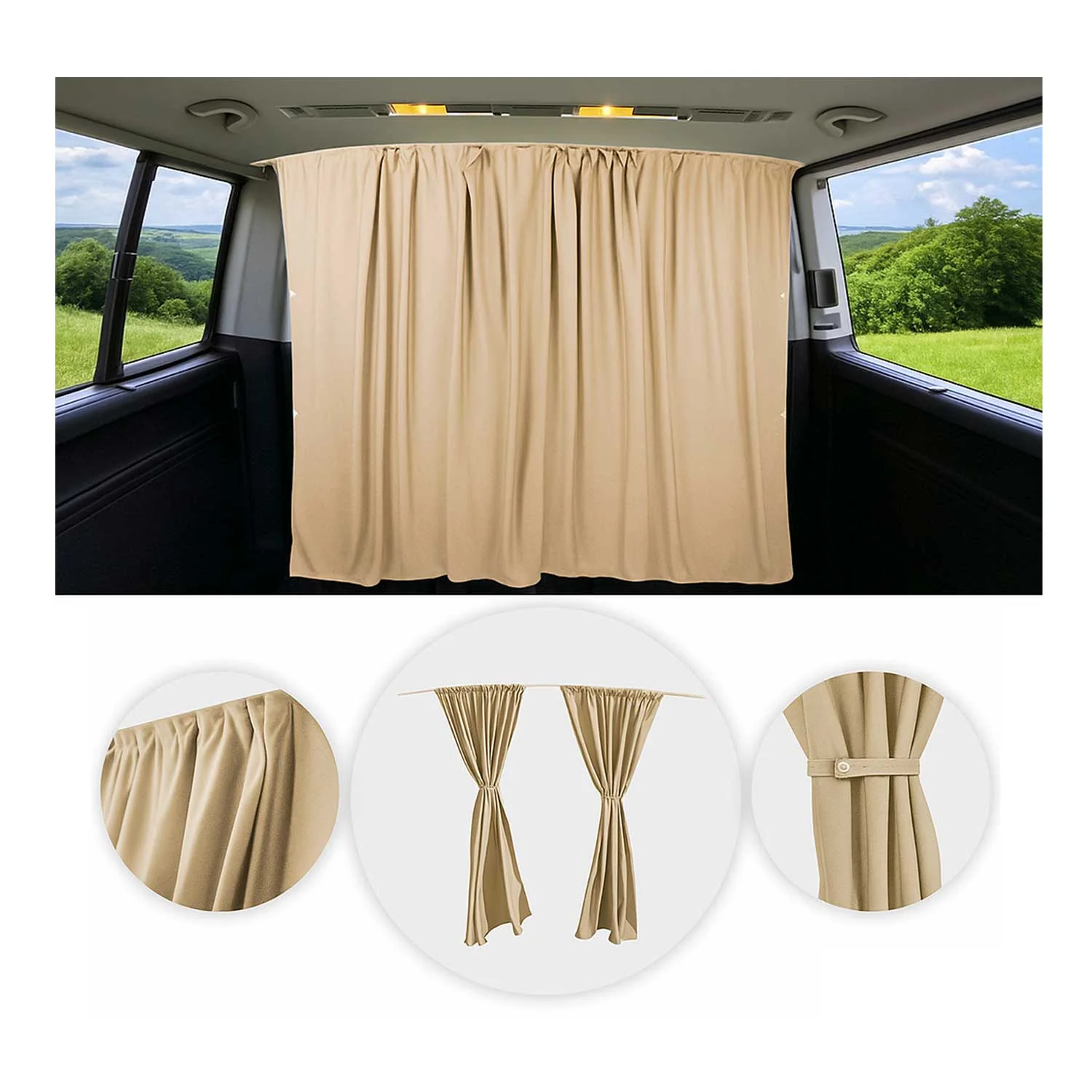 RAM ProMaster City Cabin Divider Curtain Privacy Curtains Beige 2 Curtains