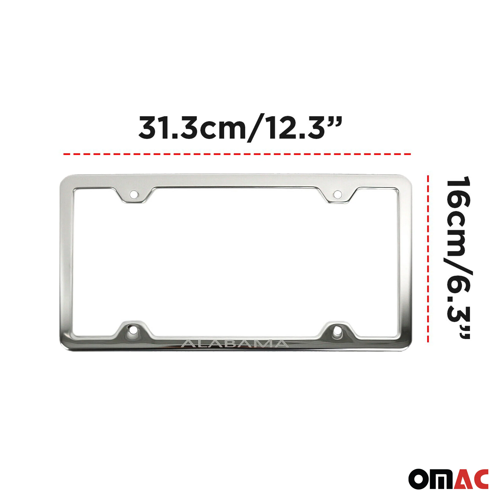 ALABAMA Print License Plate Frame Tag Holder Chrome S. Steel 2 pcs. - Image 3