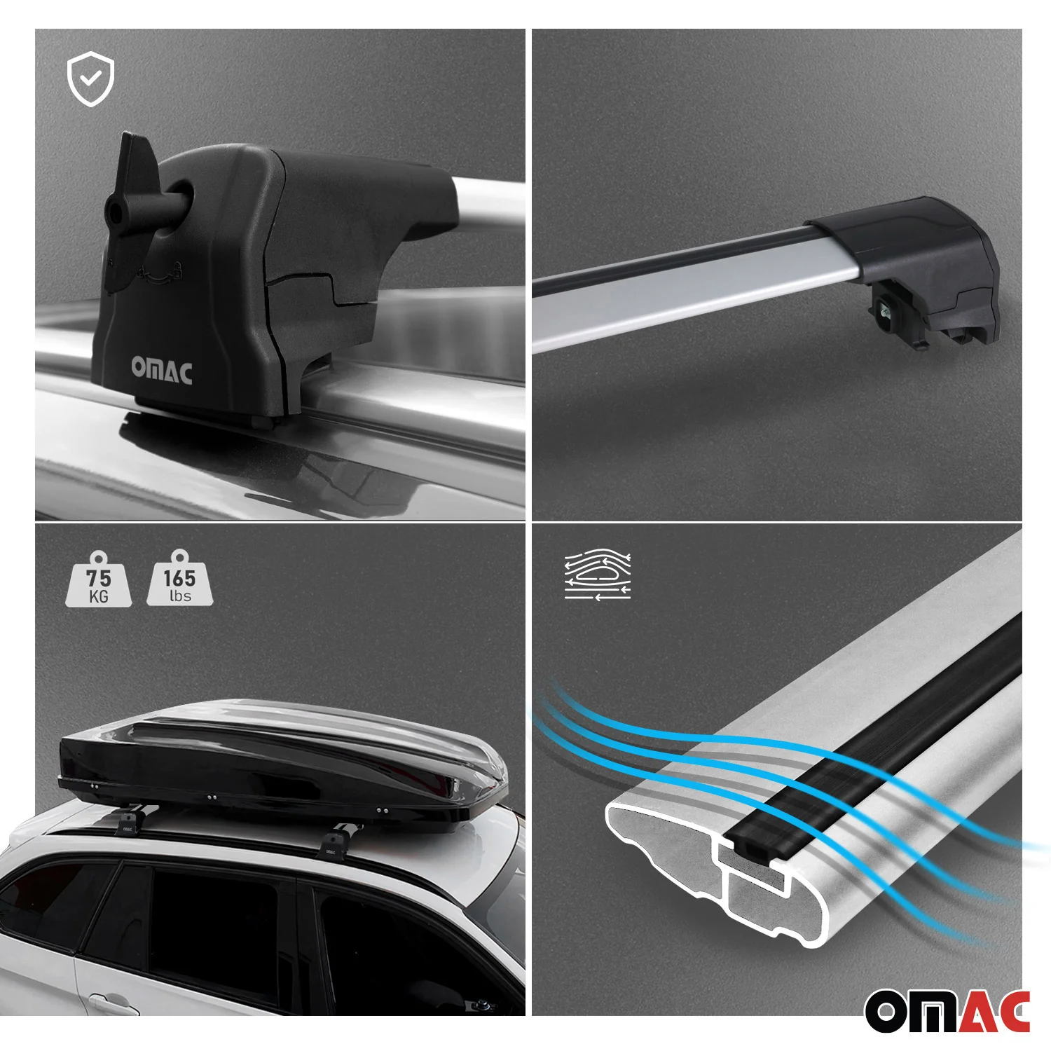 Aluminium Roof Racks Cross Bars Carrier for Volvo XC60 2018-2026 Gray 2Pcs - Image 4