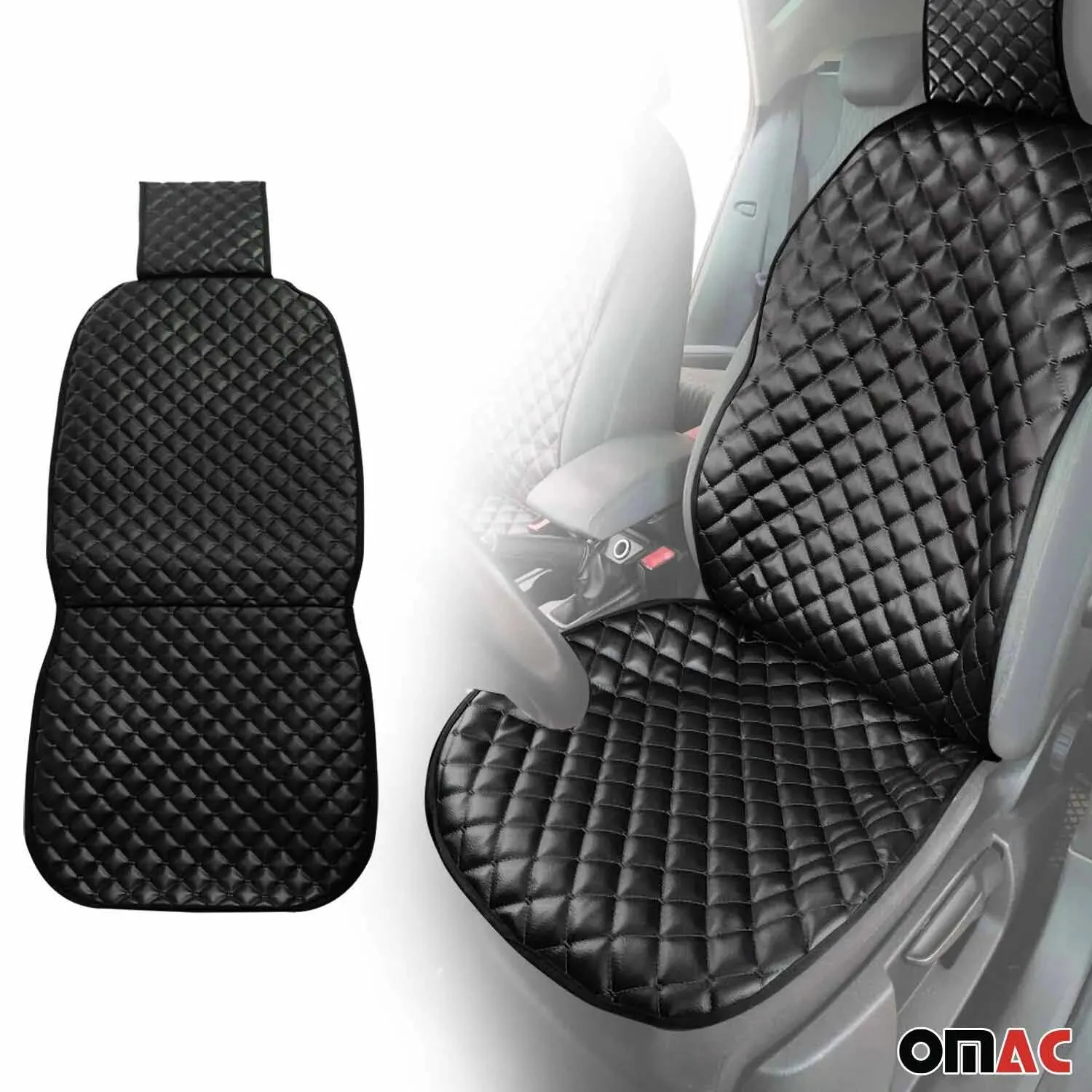 Lincoln Leather Breathable Front Seat Cover Pads Black - Image 2