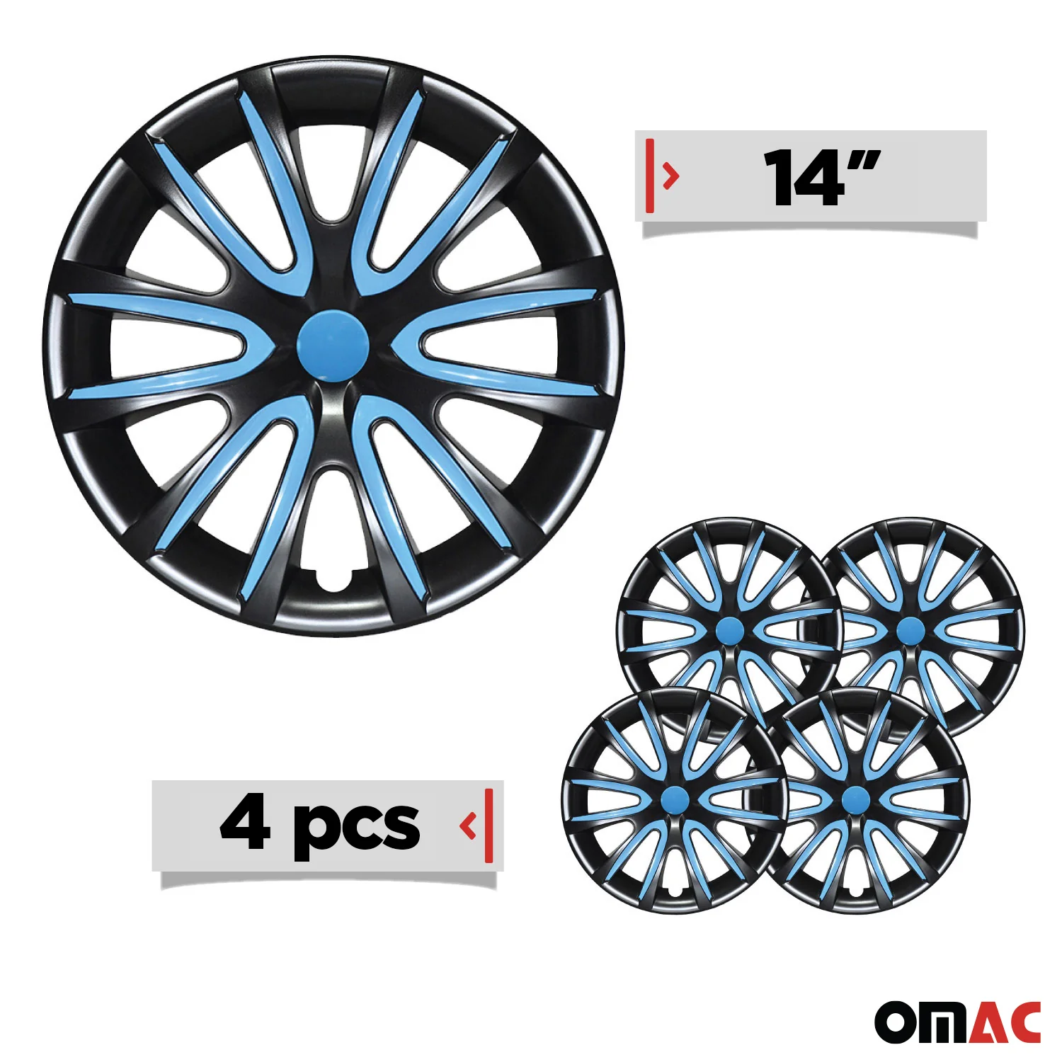 Bicolo Hub Caps Wheel Cover 14" Black & Blue Full Set 4 pcs. - Image 3