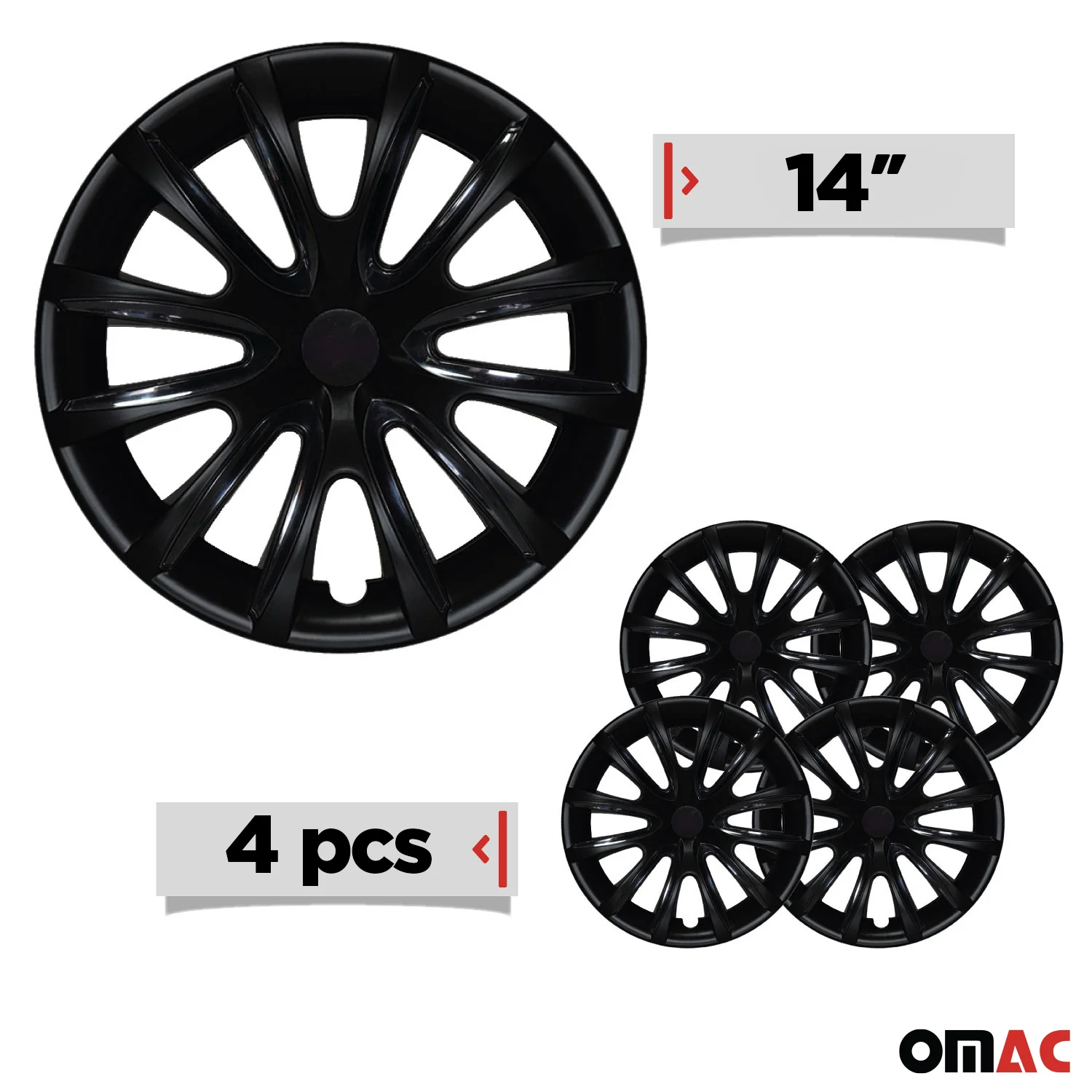 Bicolo Hub Caps Wheel Cover 14" Black Matt & Black Full Set 4 pcs. - Image 3