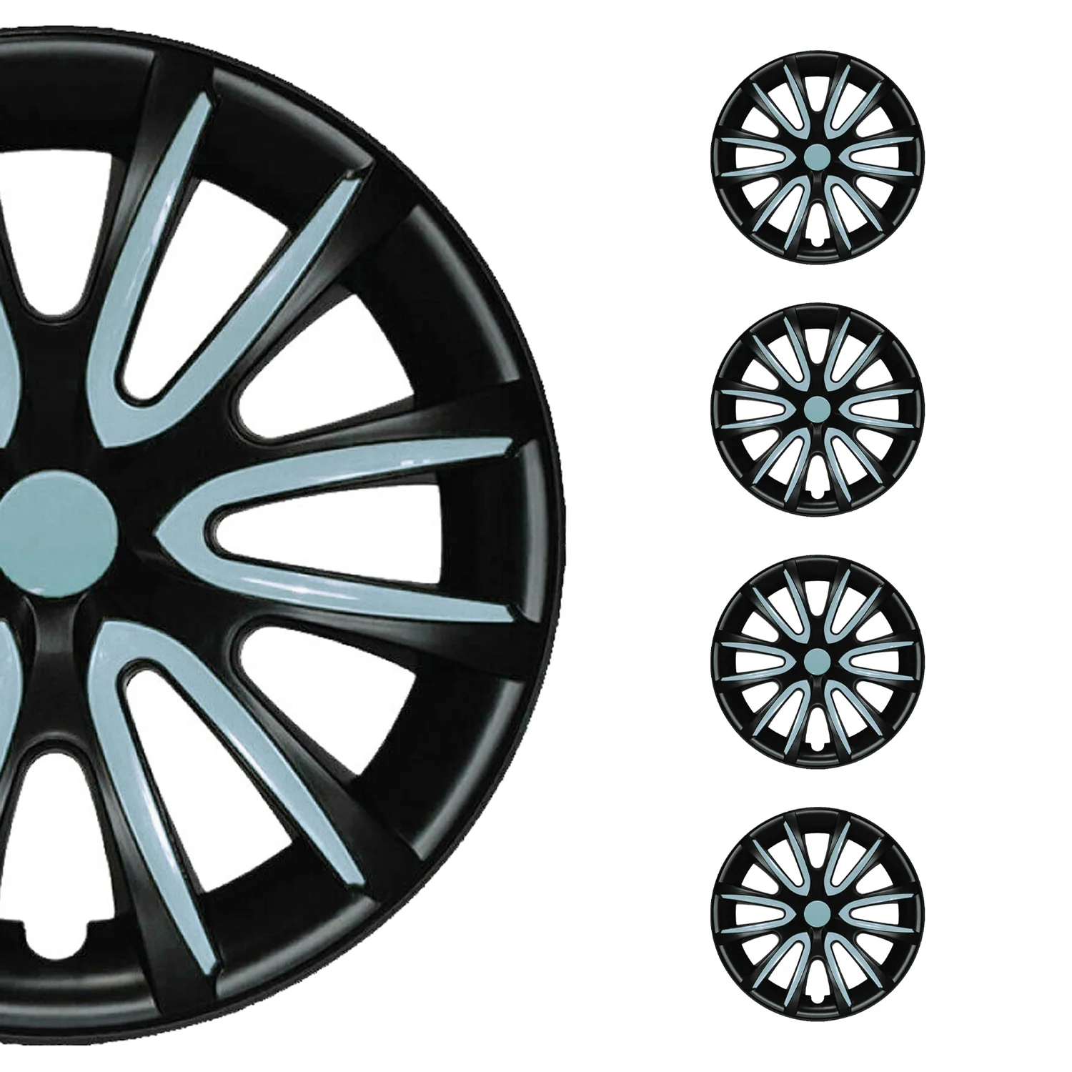 Bicolo Hub Caps Wheel Cover 14" Black Matt & Hell Blue Full Set 4 pcs.