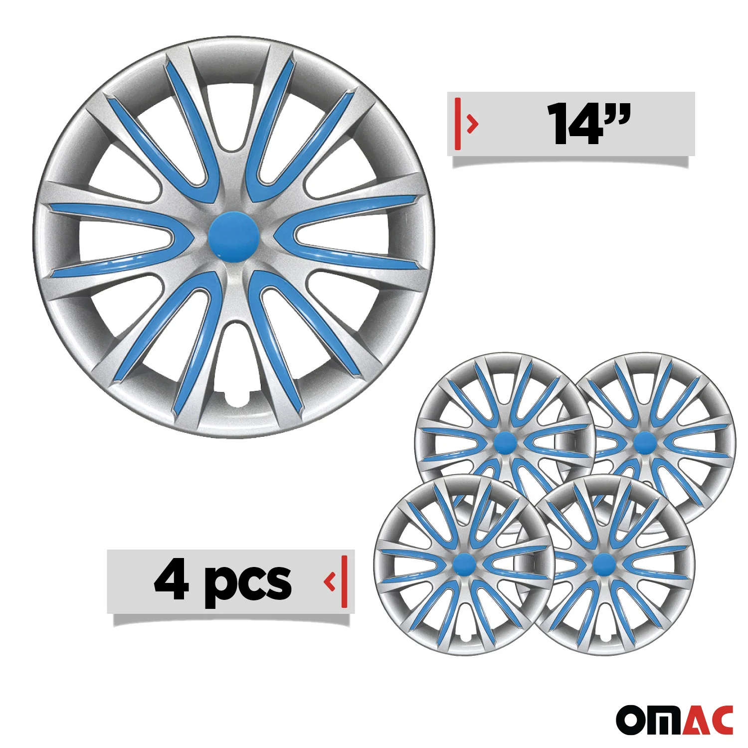 Bicolo Hub Caps Wheel Cover 14" Gray & Blue Full Set 4 pcs. - Image 3