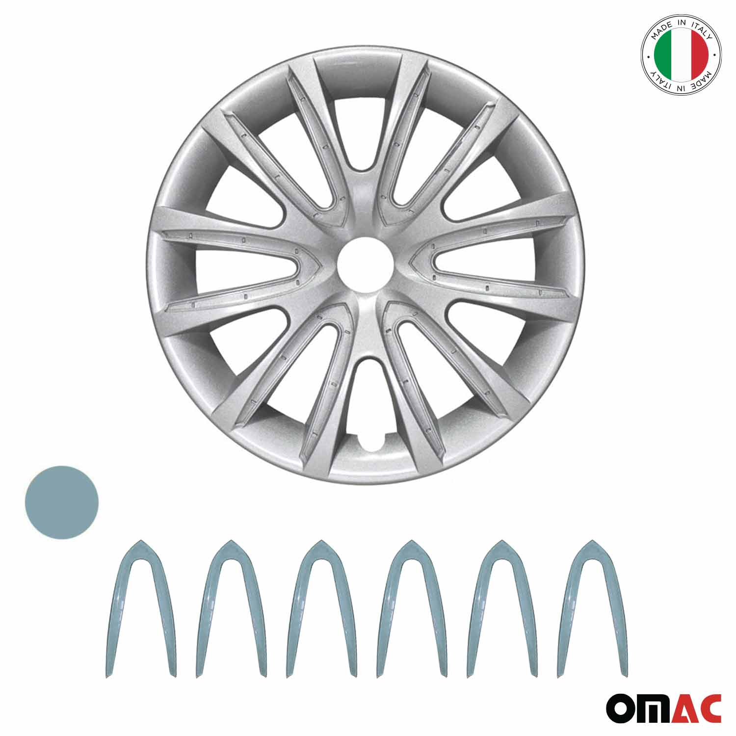 Bicolo Hub Caps Wheel Cover 14" Gray & Hell Blue Full Set 4 pcs. - Image 6