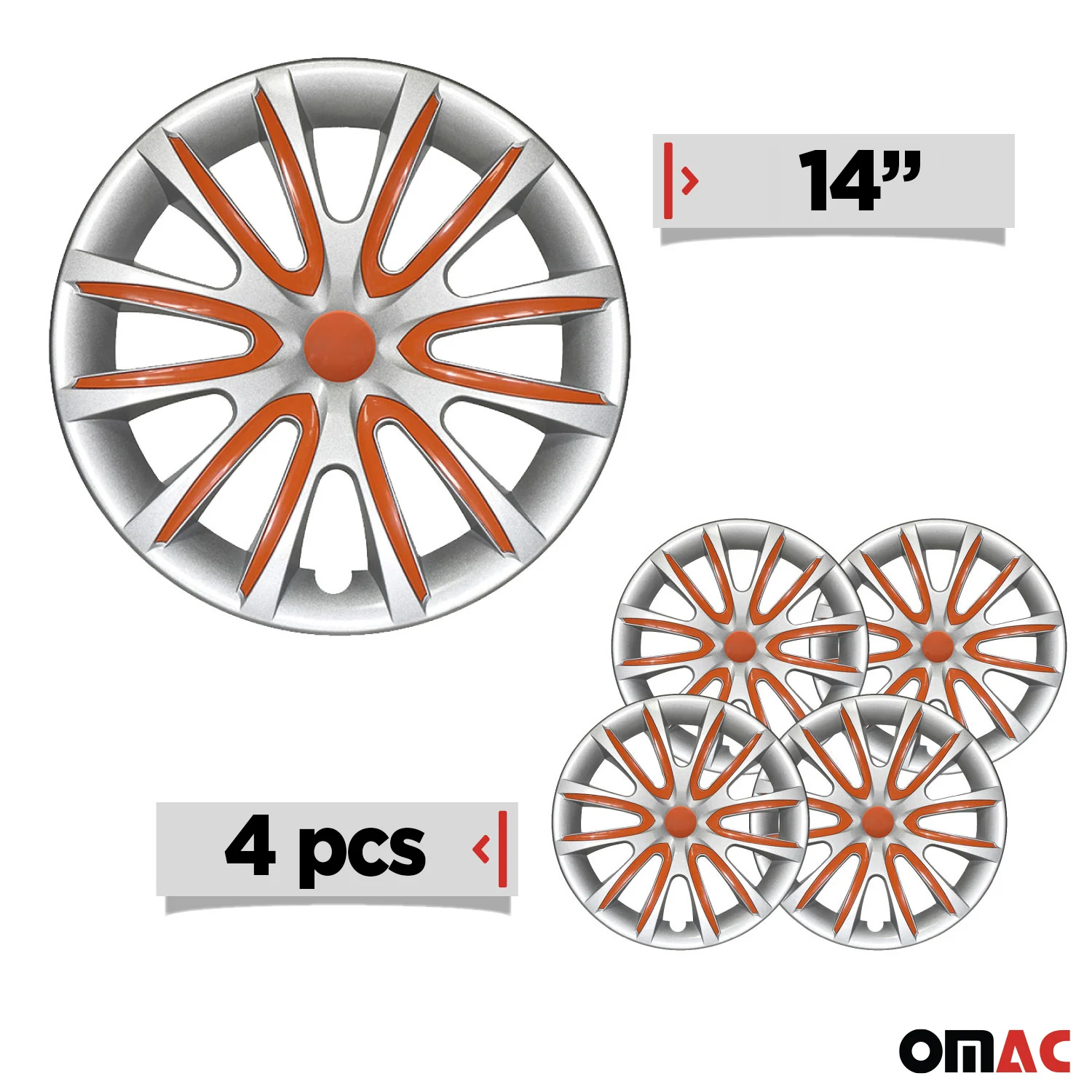 Bicolo Hub Caps Wheel Cover 14" Gray & Orange Full Set 4 pcs. - Image 3
