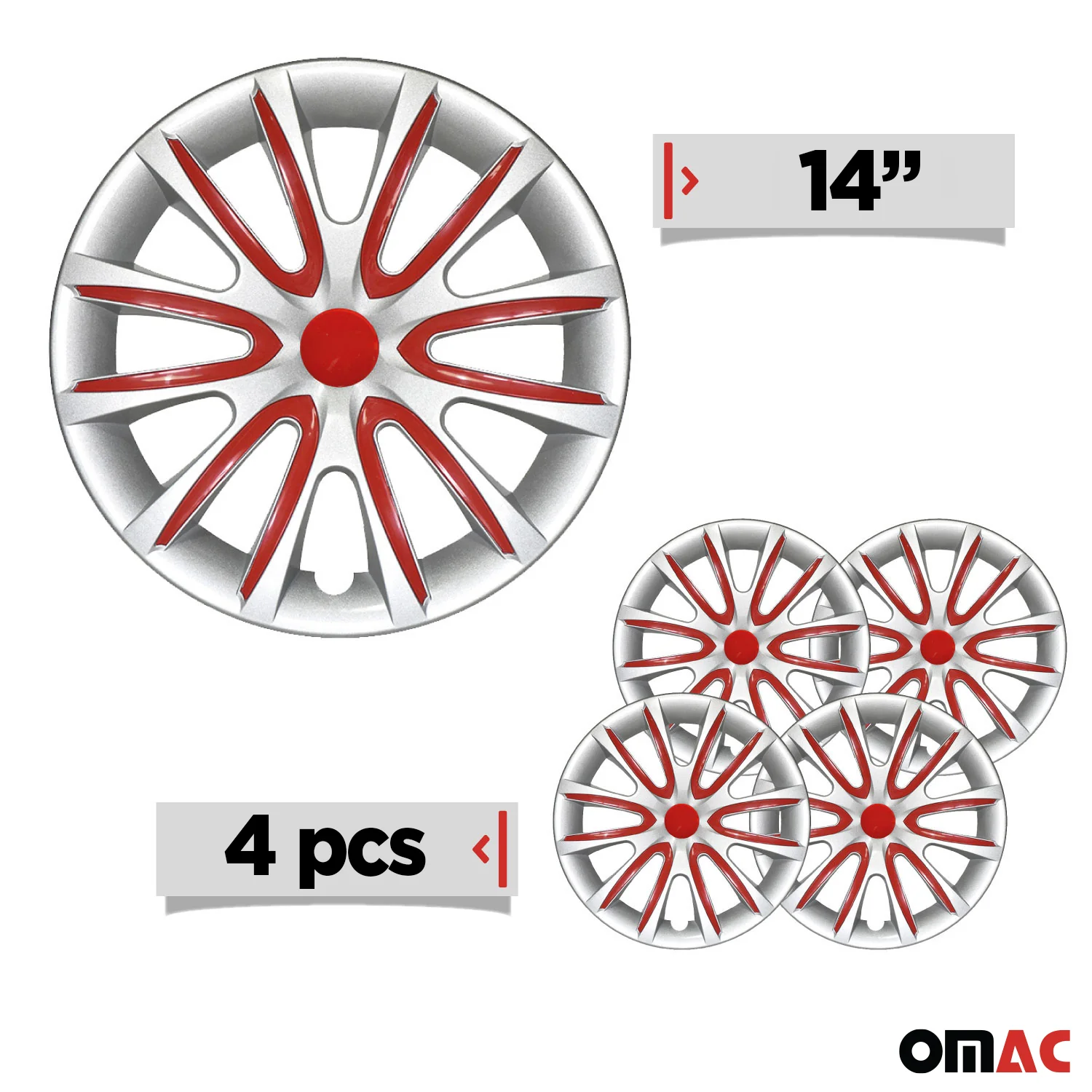Bicolo Hub Caps Wheel Cover 14" Gray & Red Full Set 4 pcs. - Image 3