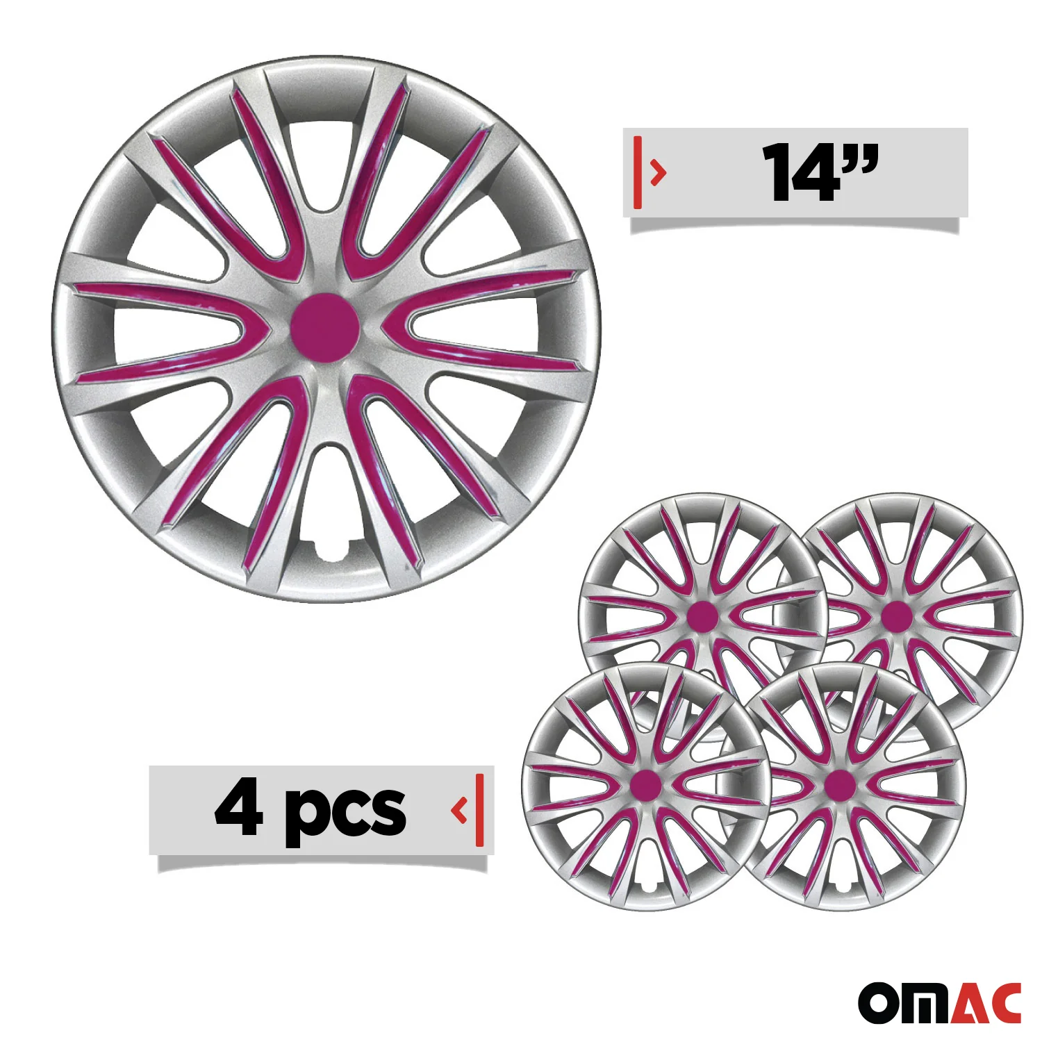 Bicolo Hub Caps Wheel Cover 14" Gray & Violet Full Set 4 pcs. - Image 3