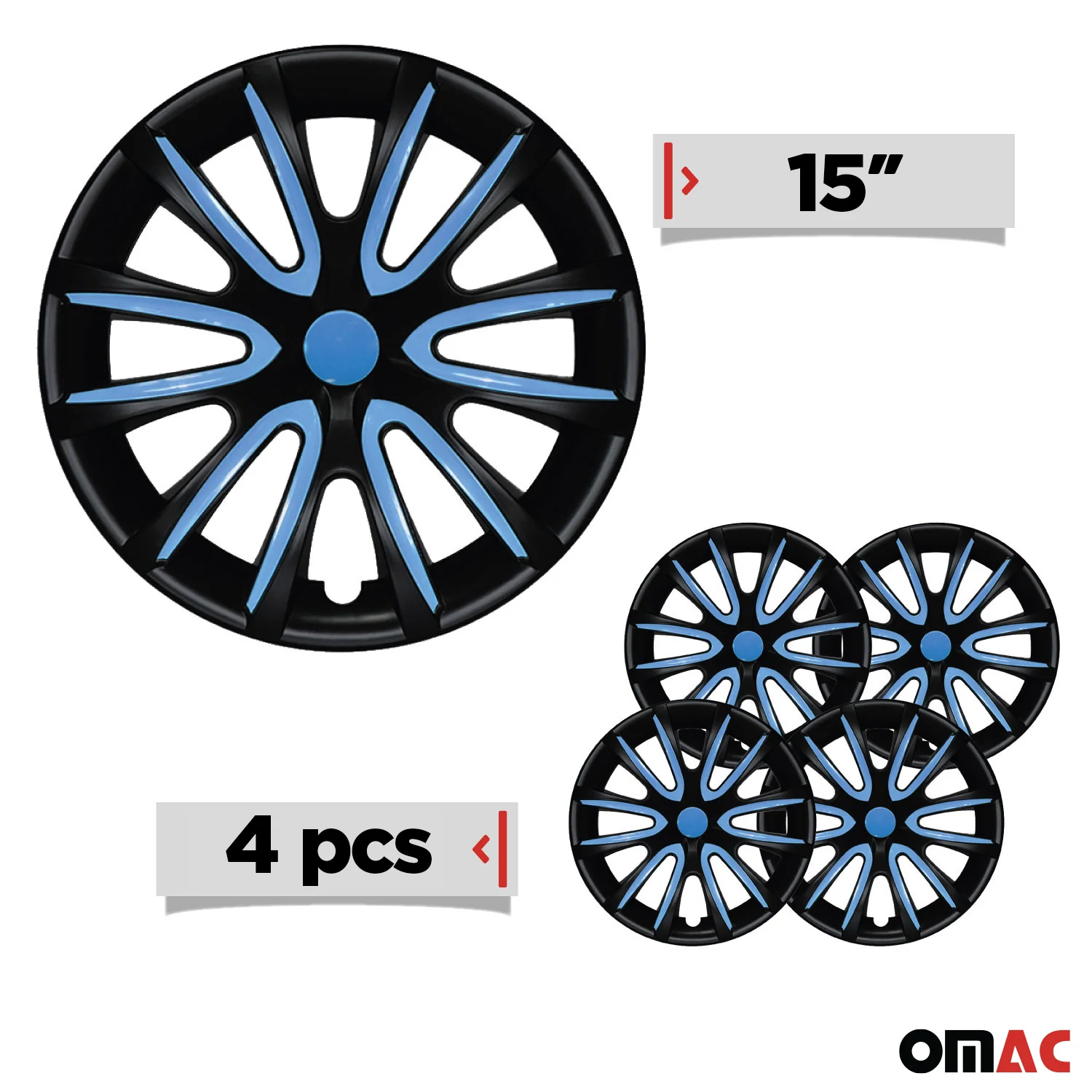 Bicolo Hub Caps Wheel Cover 15" Black Matt & Blue Full Set 4 pcs. - Image 3