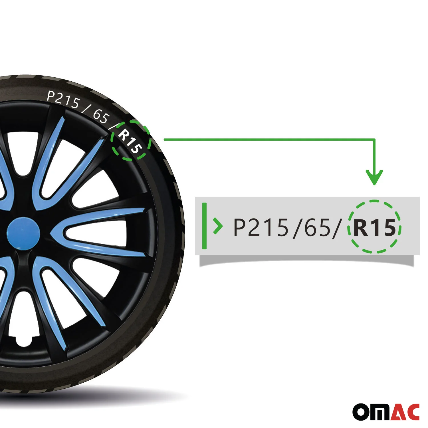 Bicolo Hub Caps Wheel Cover 15" Black Matt & Blue Full Set 4 pcs. - Image 7