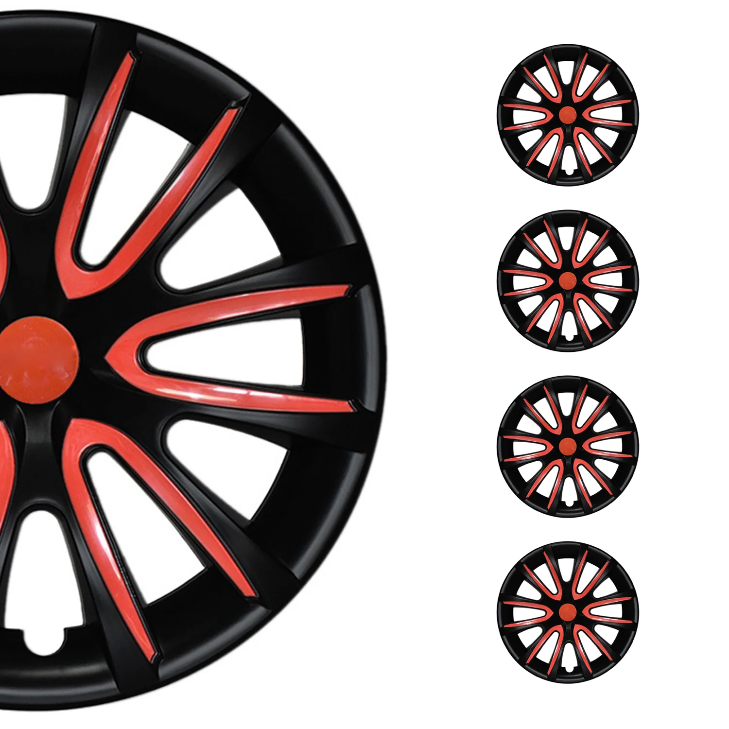 Bicolo Hub Caps Wheel Cover 15" Black Matt & Red Full Set 4 pcs.