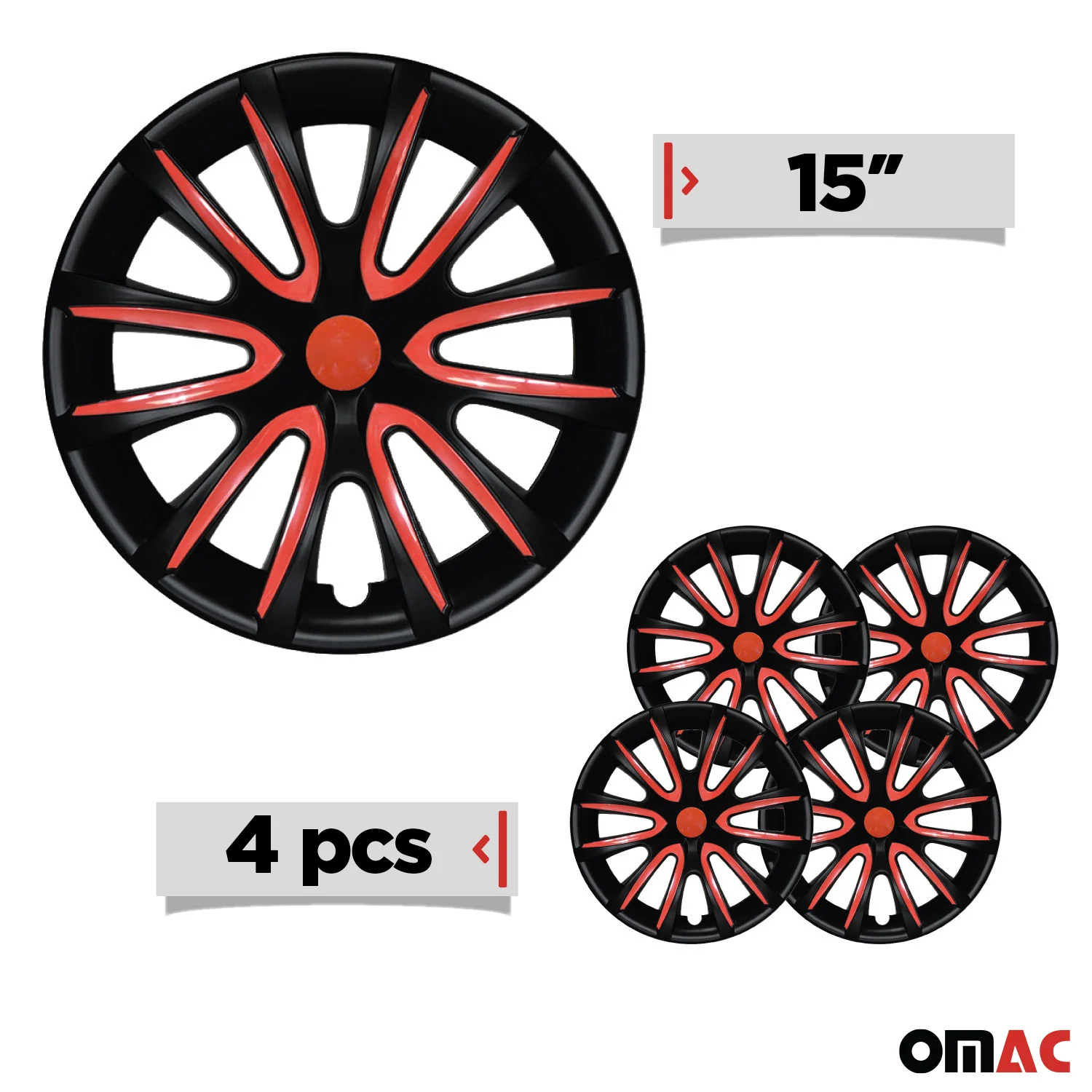 Bicolo Hub Caps Wheel Cover 15" Black Matt & Red Full Set 4 pcs. - Image 3