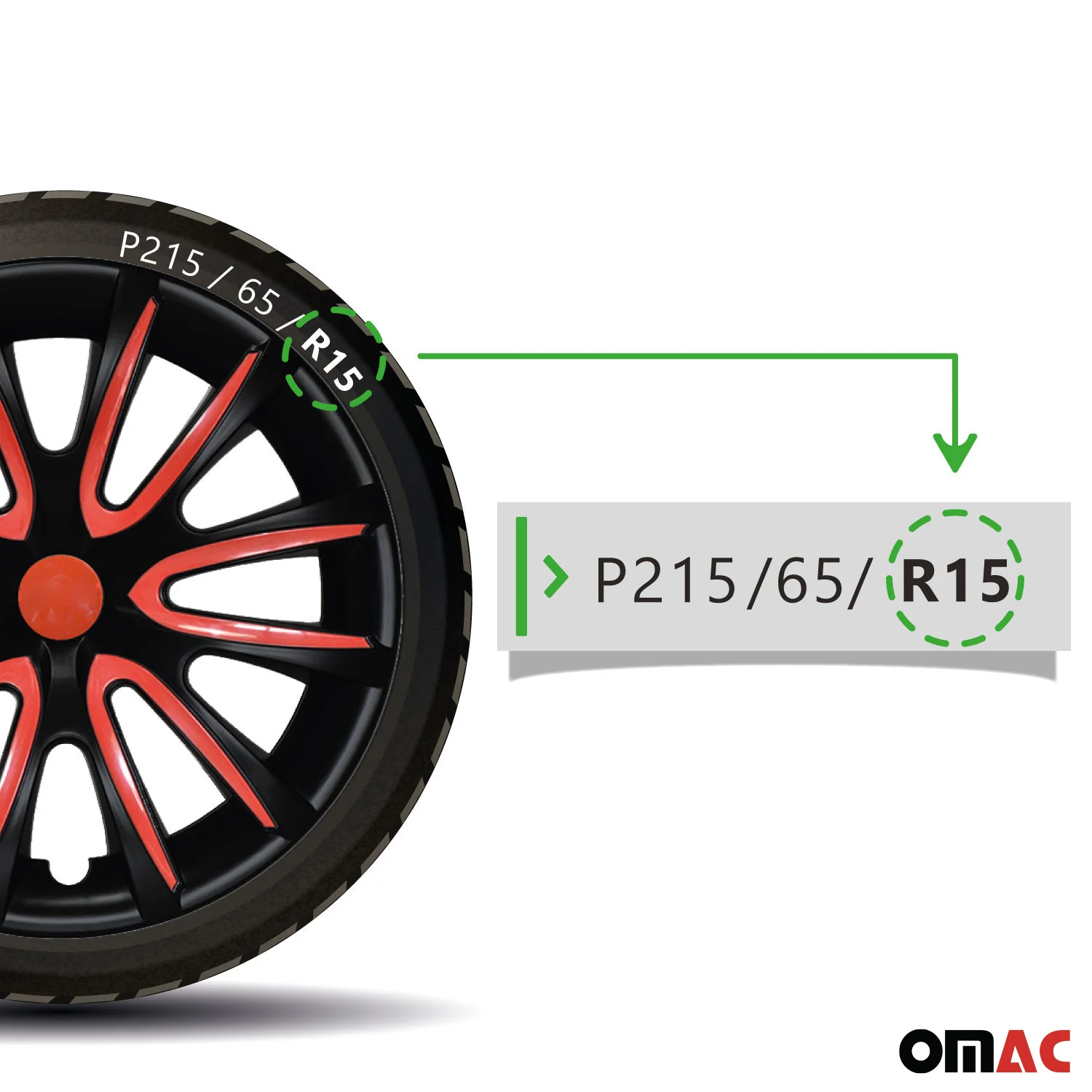 Bicolo Hub Caps Wheel Cover 15" Black Matt & Red Full Set 4 pcs. - Image 7