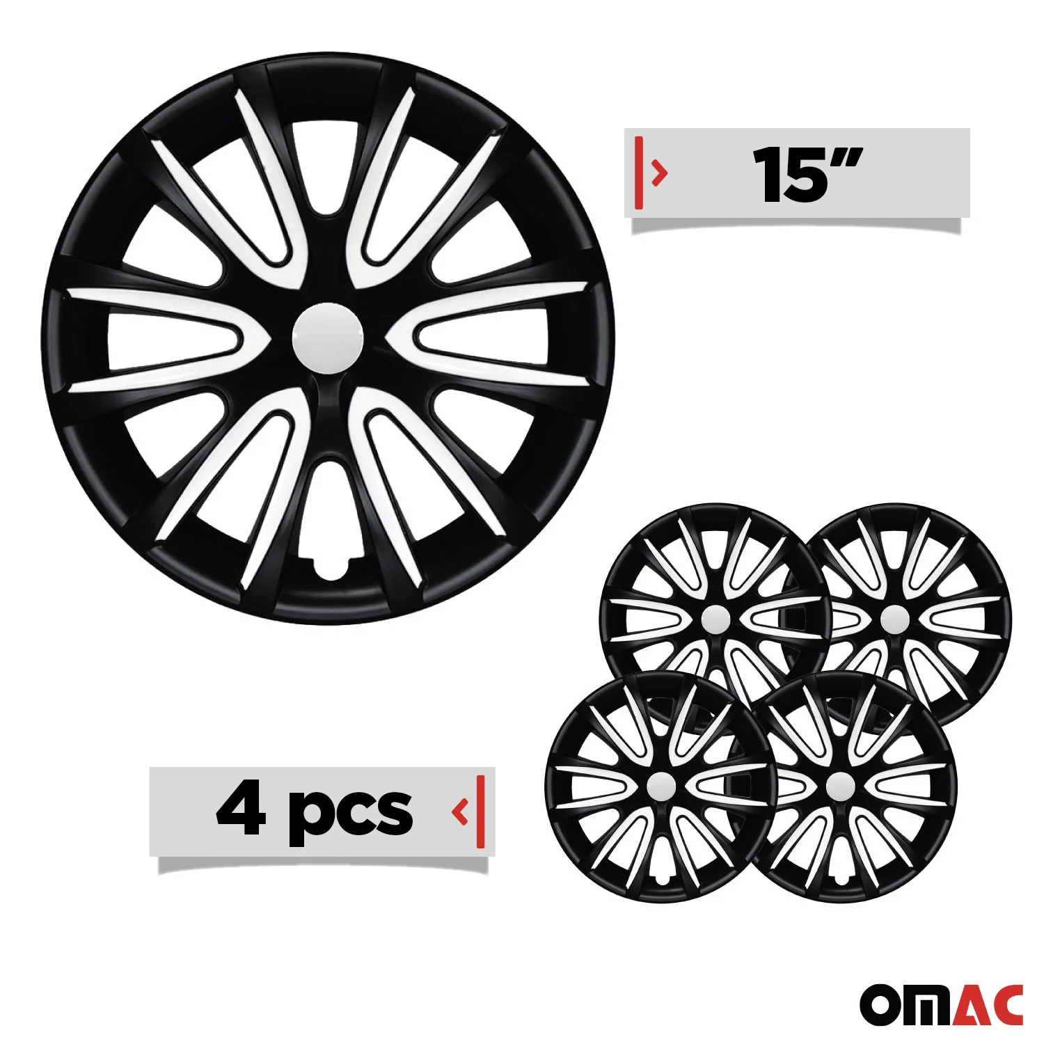 Bicolo Hub Caps Wheel Cover 15" Black Matt & White Full Set 4 pcs. - Image 3