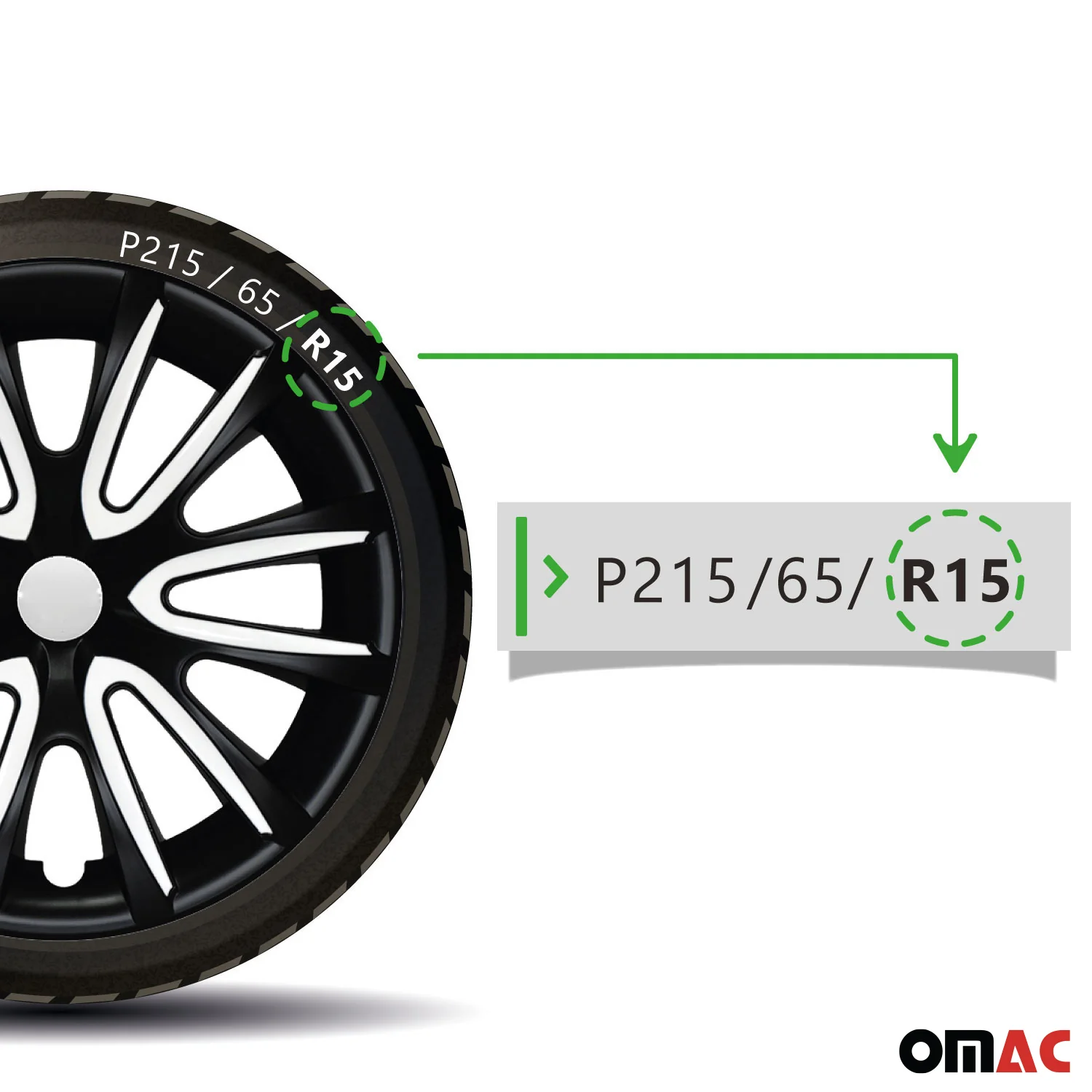 Bicolo Hub Caps Wheel Cover 15" Black Matt & White Full Set 4 pcs. - Image 7