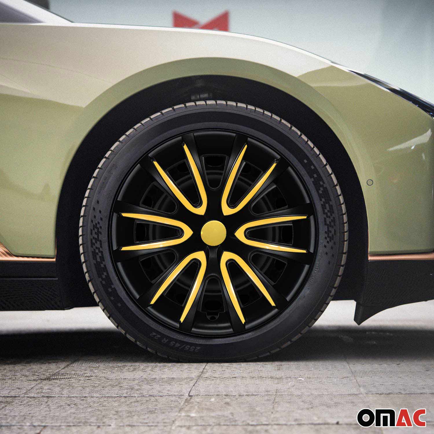 Bicolo Hub Caps Wheel Cover 15" Black Matt & Yellow Full Set 4 pcs. - Image 2