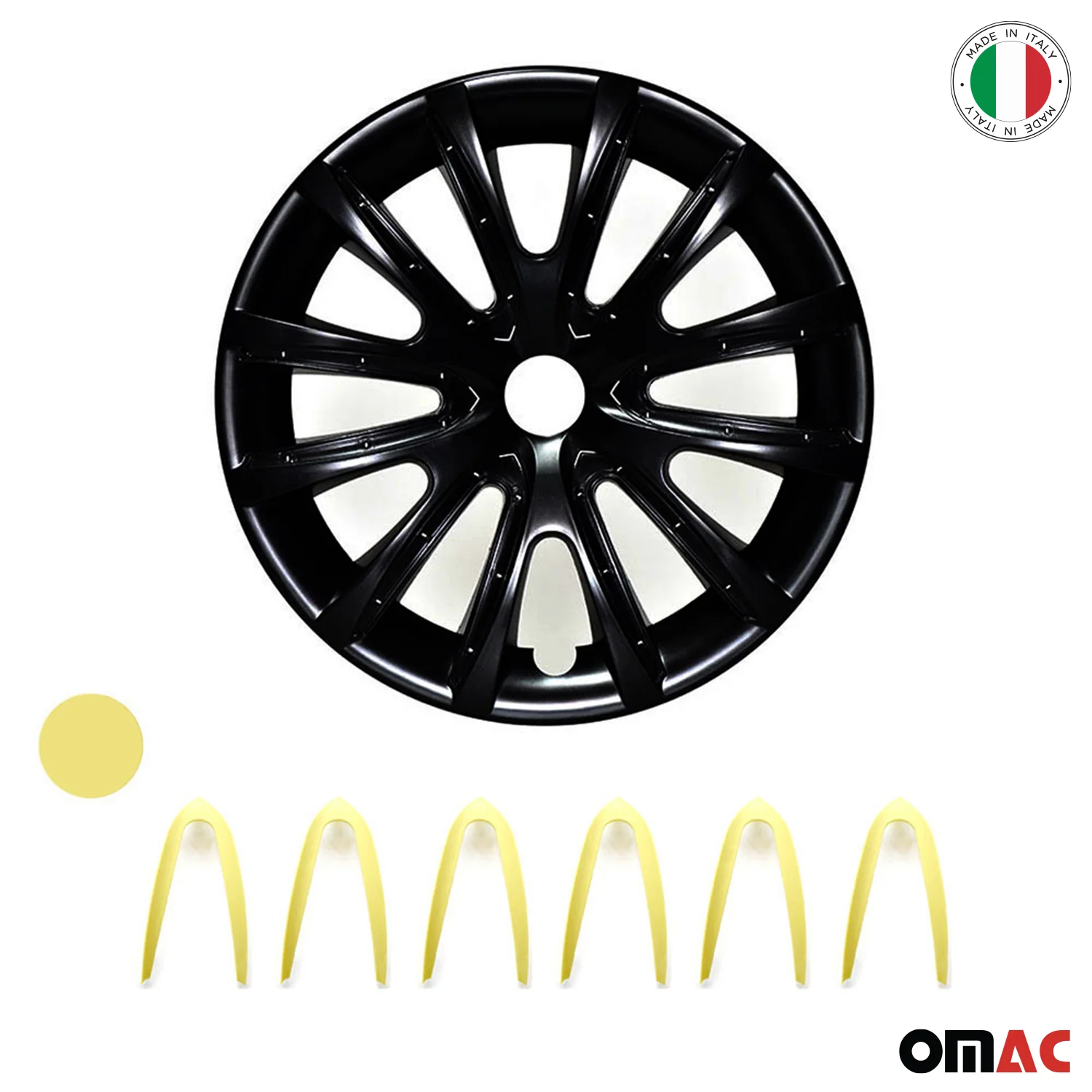 Bicolo Hub Caps Wheel Cover 15" Black Matt & Yellow Full Set 4 pcs. - Image 6