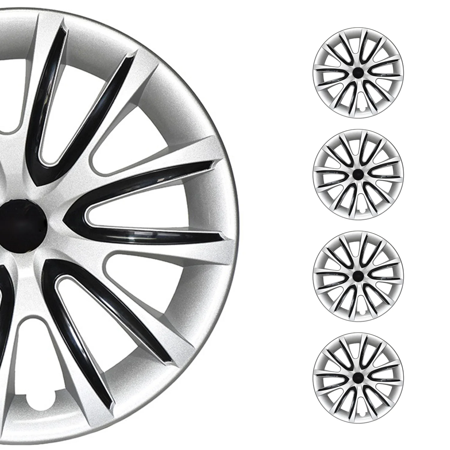 Bicolo Hub Caps Wheel Cover 15" Gray & Black Full Set 4 pcs.