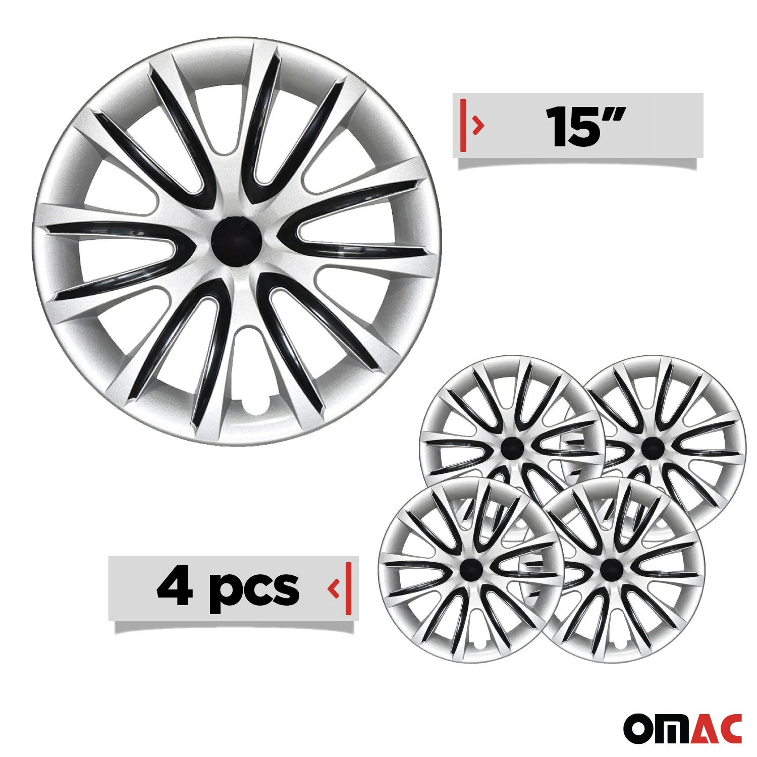 Bicolo Hub Caps Wheel Cover 15" Gray & Black Full Set 4 pcs. - Image 3