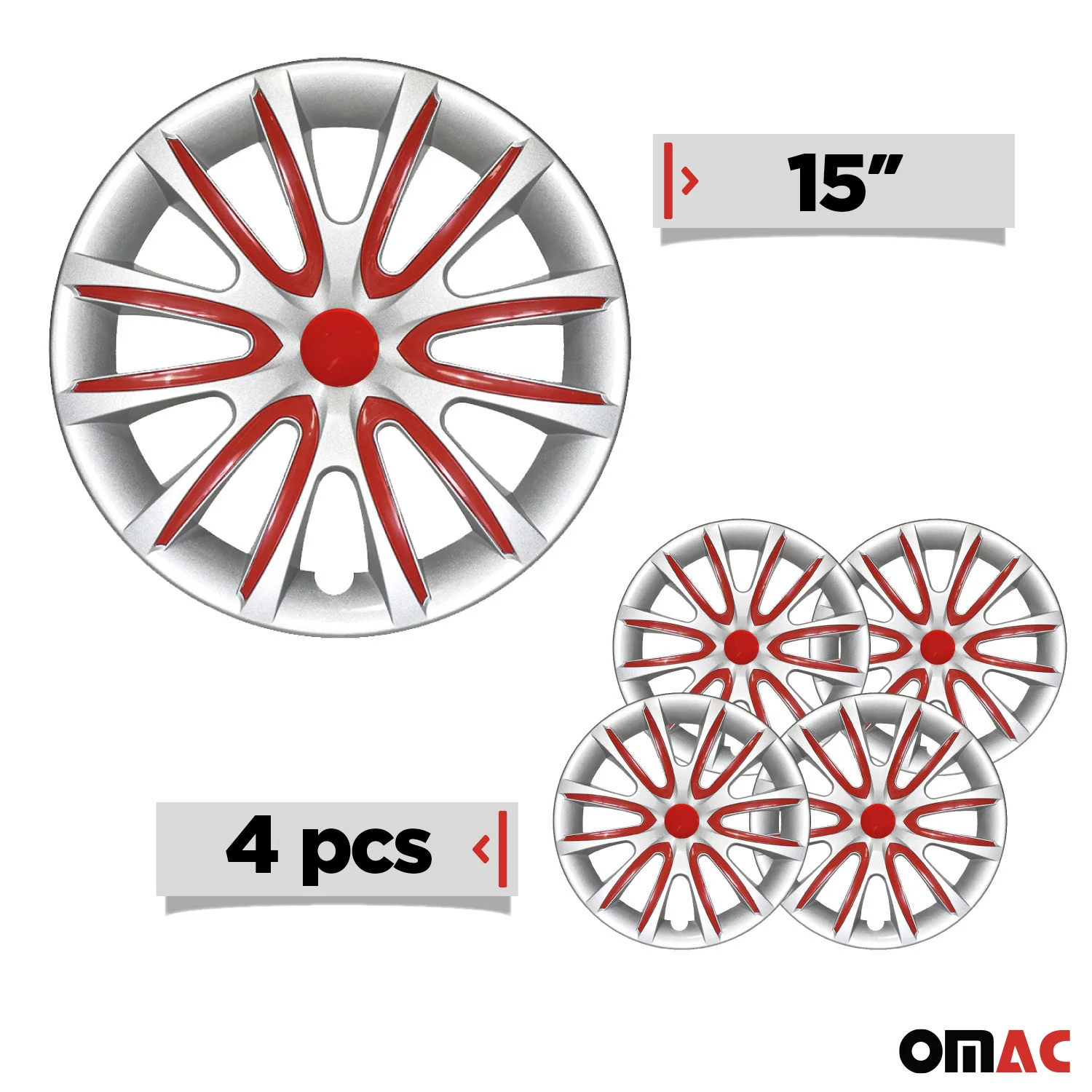 Bicolo Hub Caps Wheel Cover 15" Gray & Red Full Set 4 pcs. - Image 3