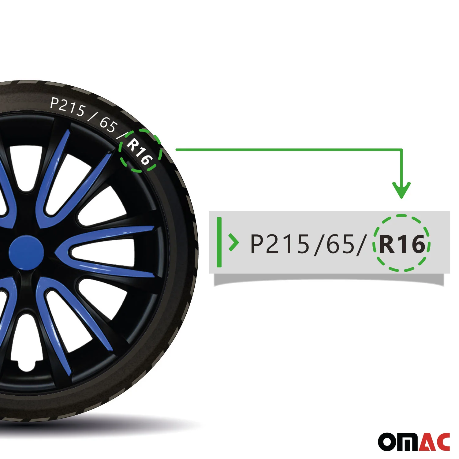 Bicolo Hub Caps Wheel Cover 16" Black Matt & Dark Blue Full Set 4 pcs. - Image 7