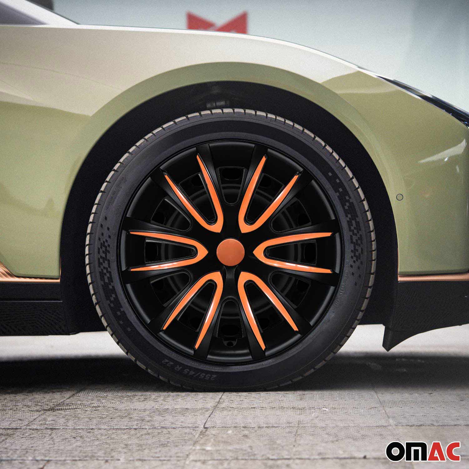 Bicolo Hub Caps Wheel Cover 16" Black Matt & Orange Full Set 4 pcs. - Image 2