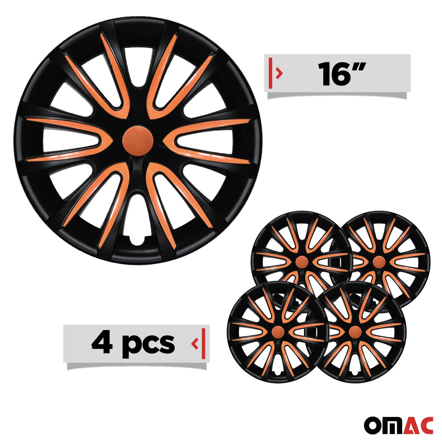 Bicolo Hub Caps Wheel Cover 16" Black Matt & Orange Full Set 4 pcs. - Image 3