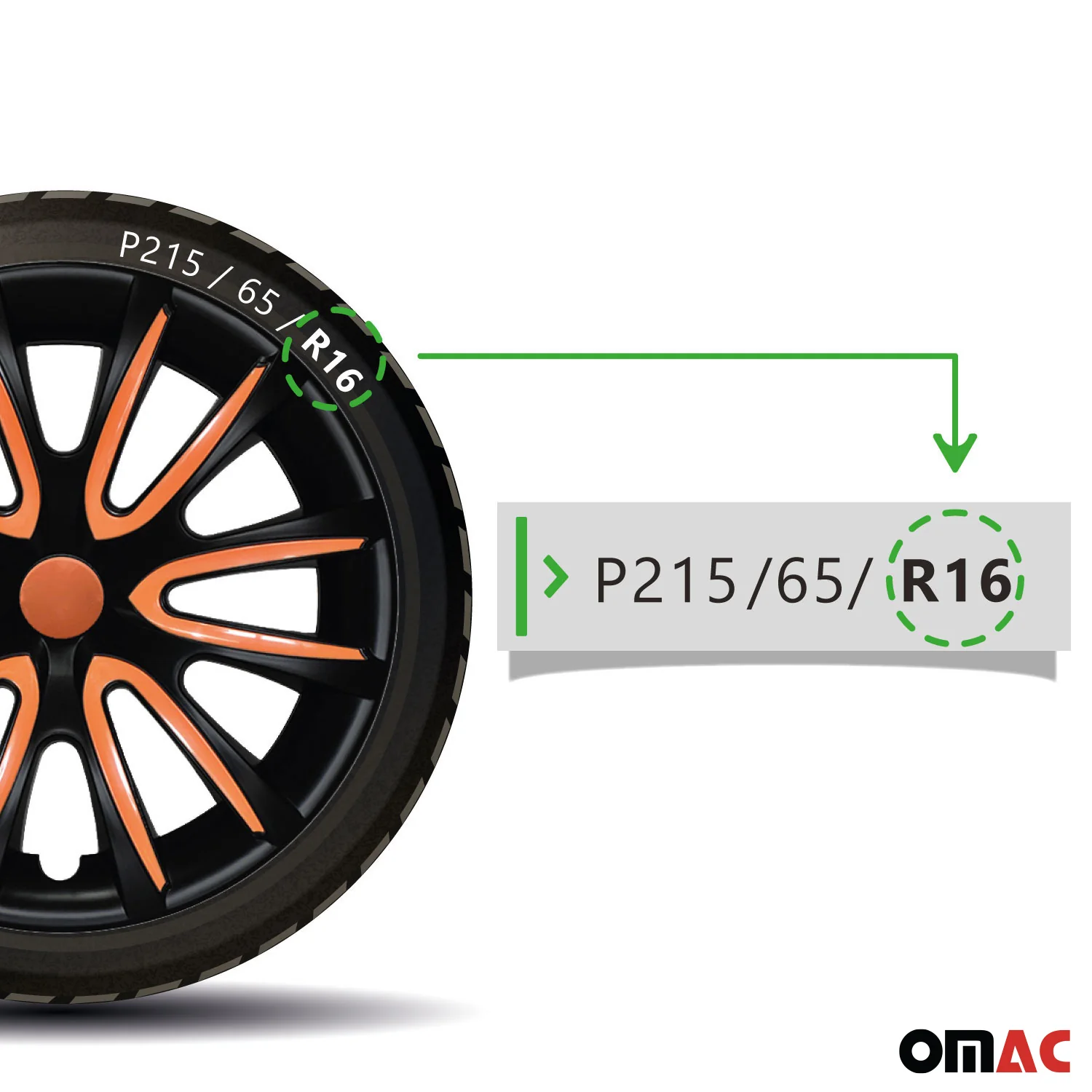 Bicolo Hub Caps Wheel Cover 16" Black Matt & Orange Full Set 4 pcs. - Image 7