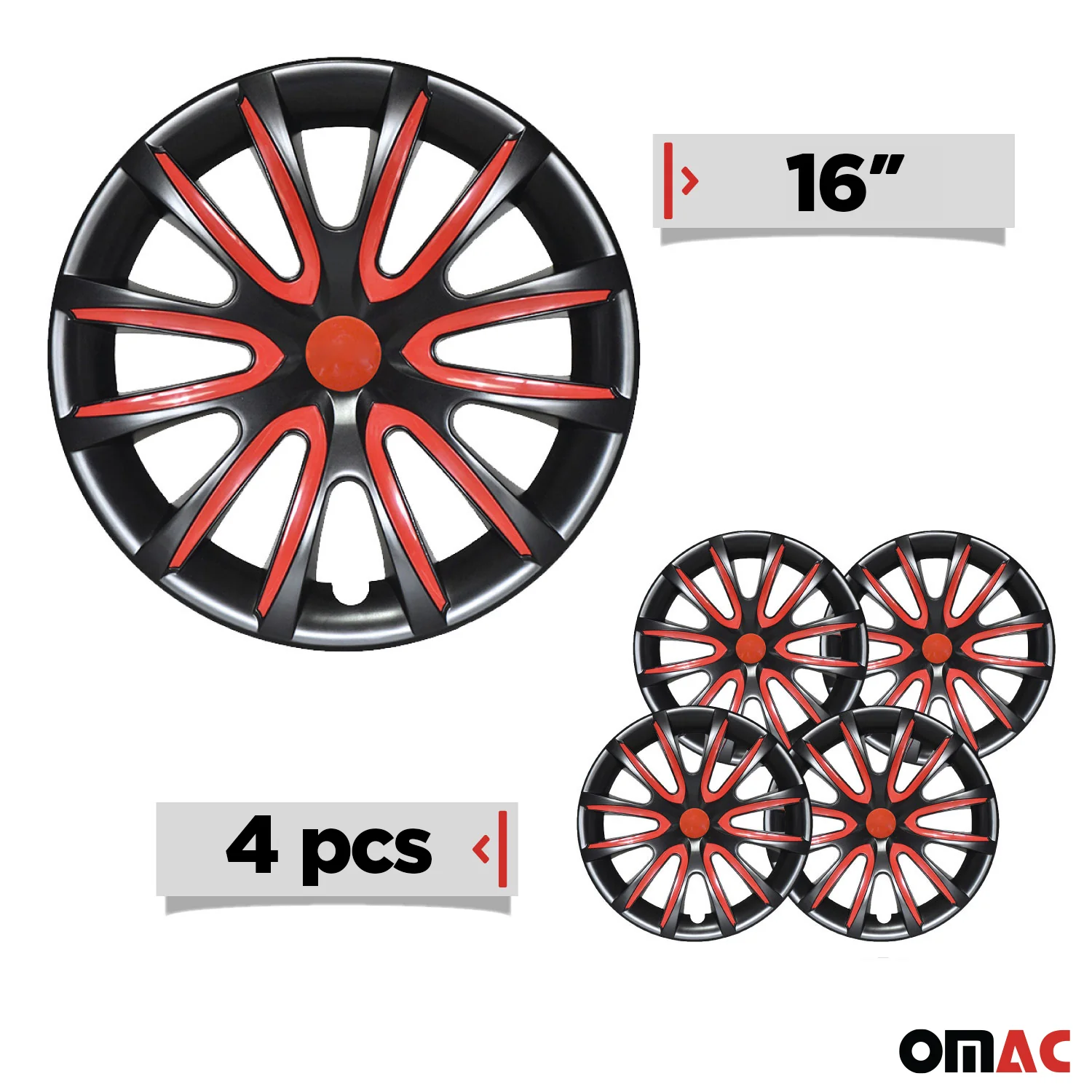 Bicolo Hub Caps Wheel Cover 16" Black & Red Full Set 4 pcs. - Image 3