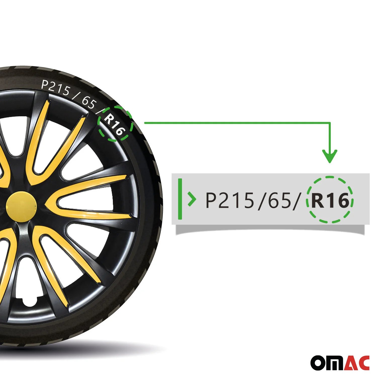 Bicolo Hub Caps Wheel Cover 16" Black & Yellow Full Set 4 pcs. - Image 7