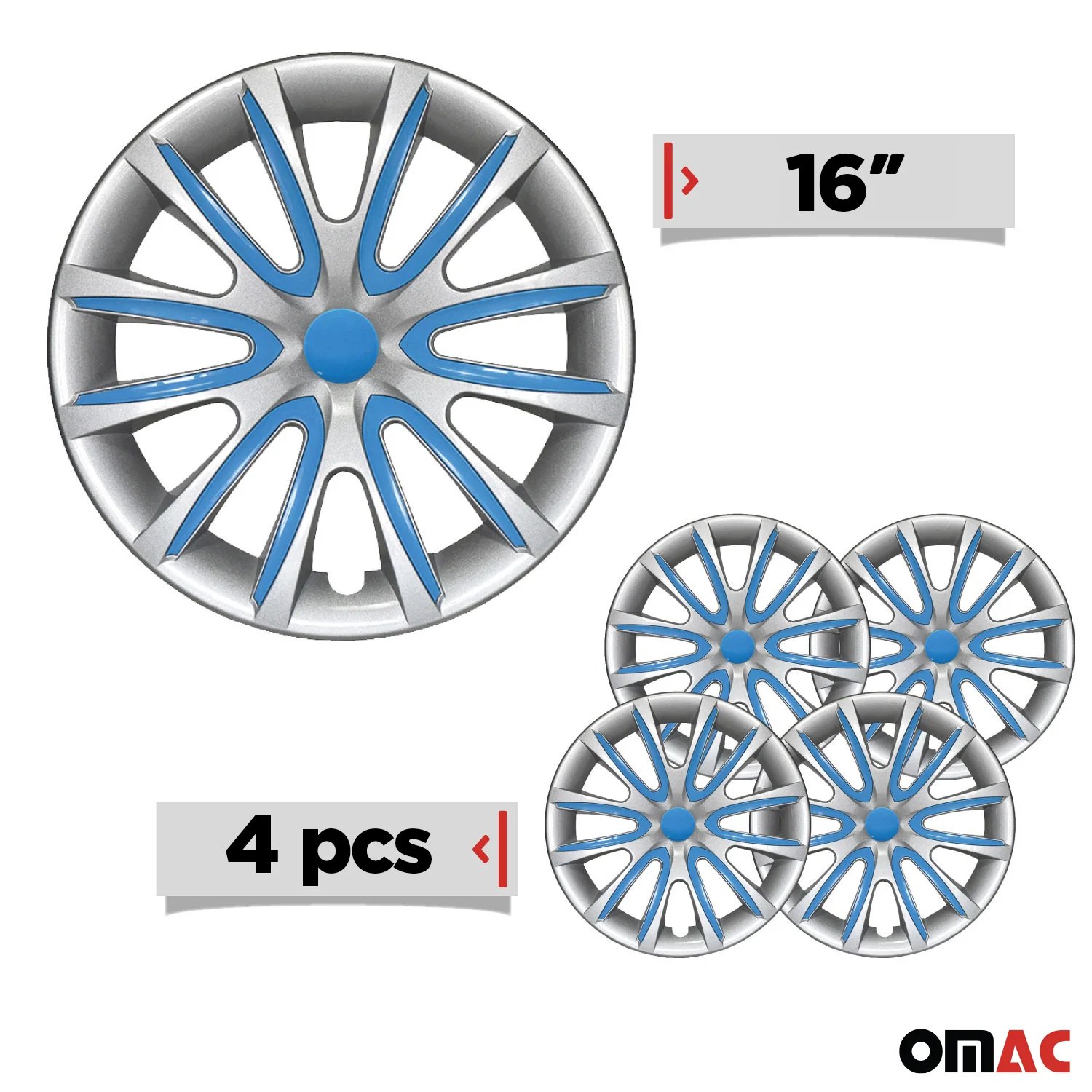 Bicolo Hub Caps Wheel Cover 16" Gray & Blue Full Set 4 pcs. - Image 3