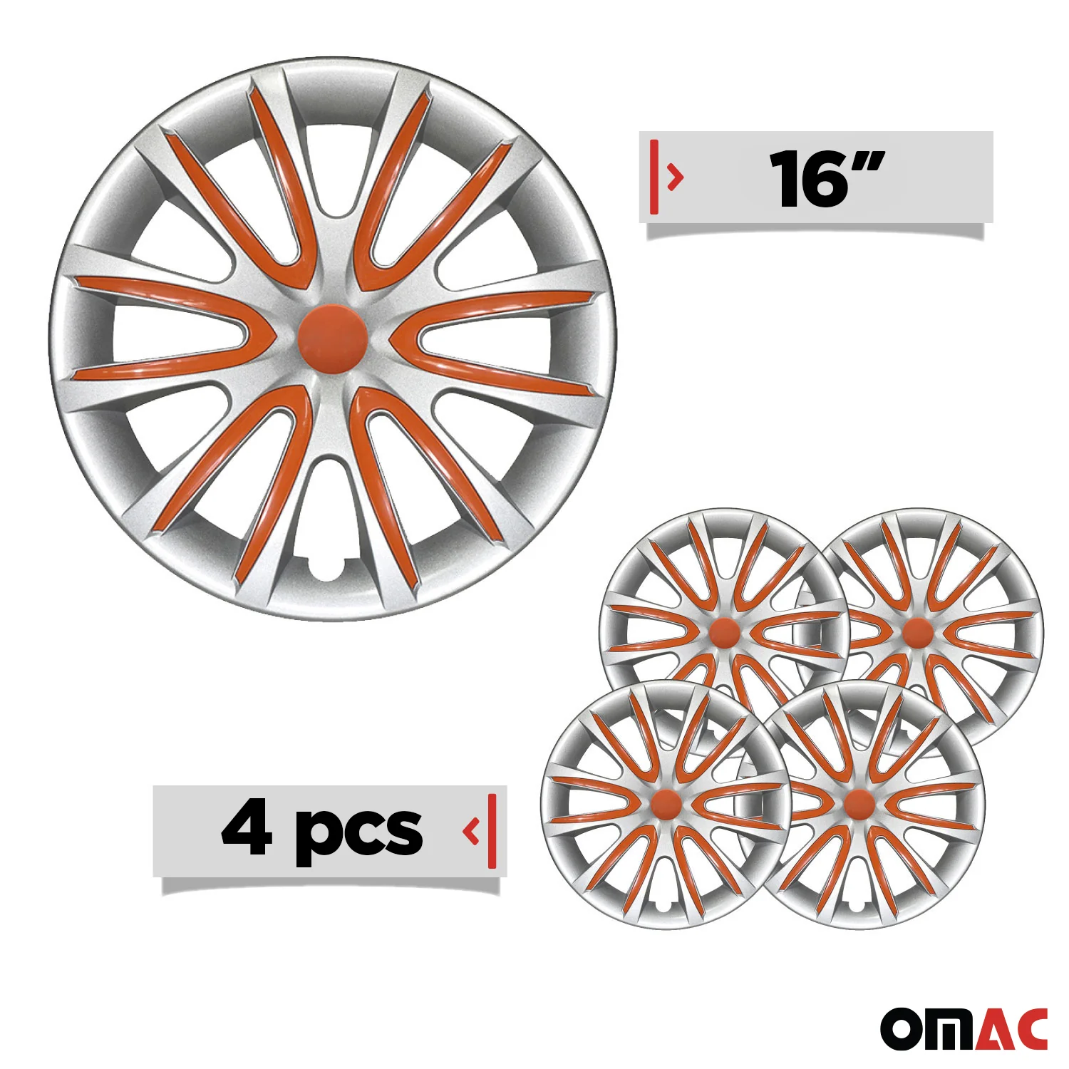 Bicolo Hub Caps Wheel Cover 16" Gray & Orange Full Set 4 pcs. - Image 3