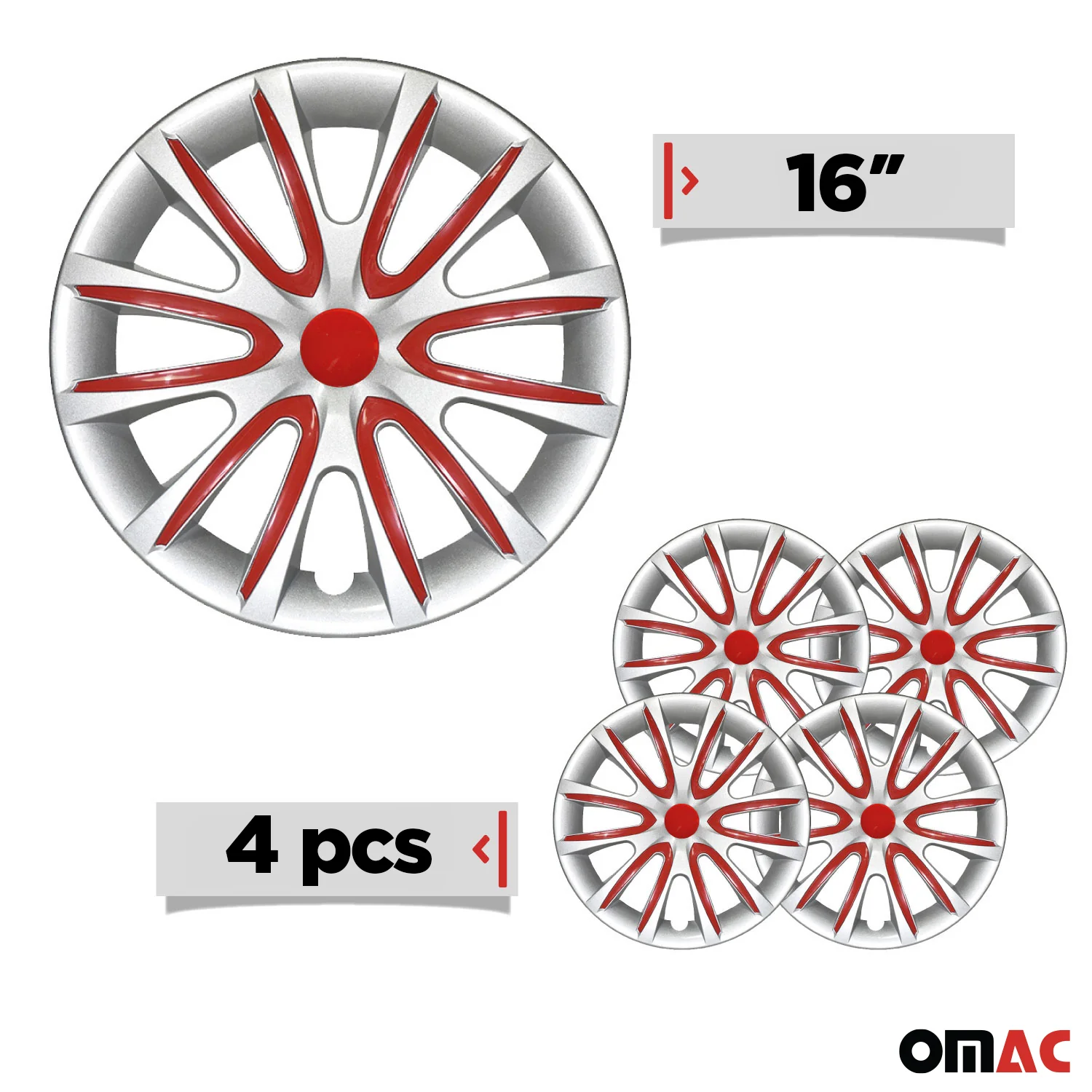 Bicolo Hub Caps Wheel Cover 16" Gray & Red Full Set 4 pcs. - Image 3