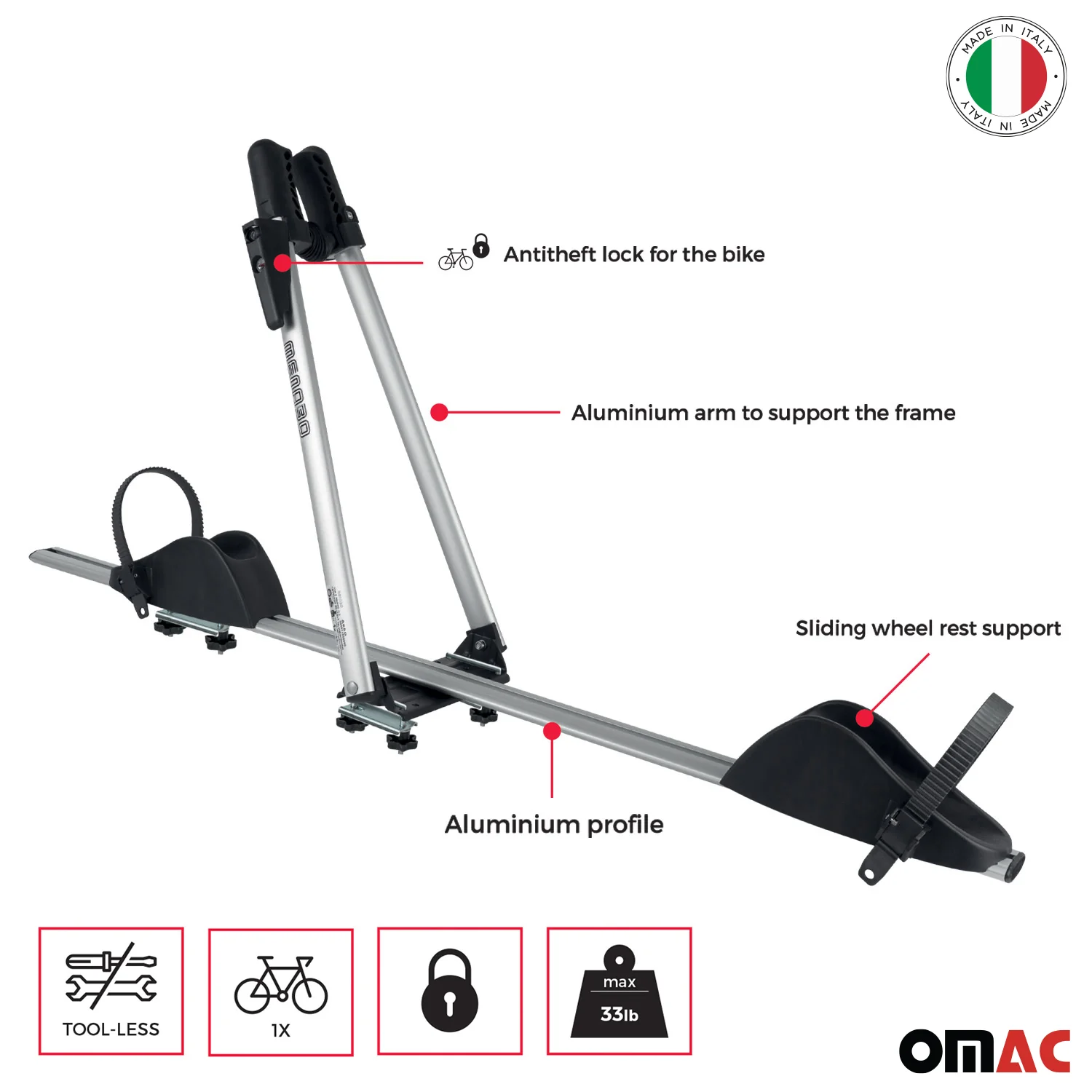 Bike Carrier Rack Hitch Roof Mount Aluminum One Bicycle Exterior Accessory - Image 2