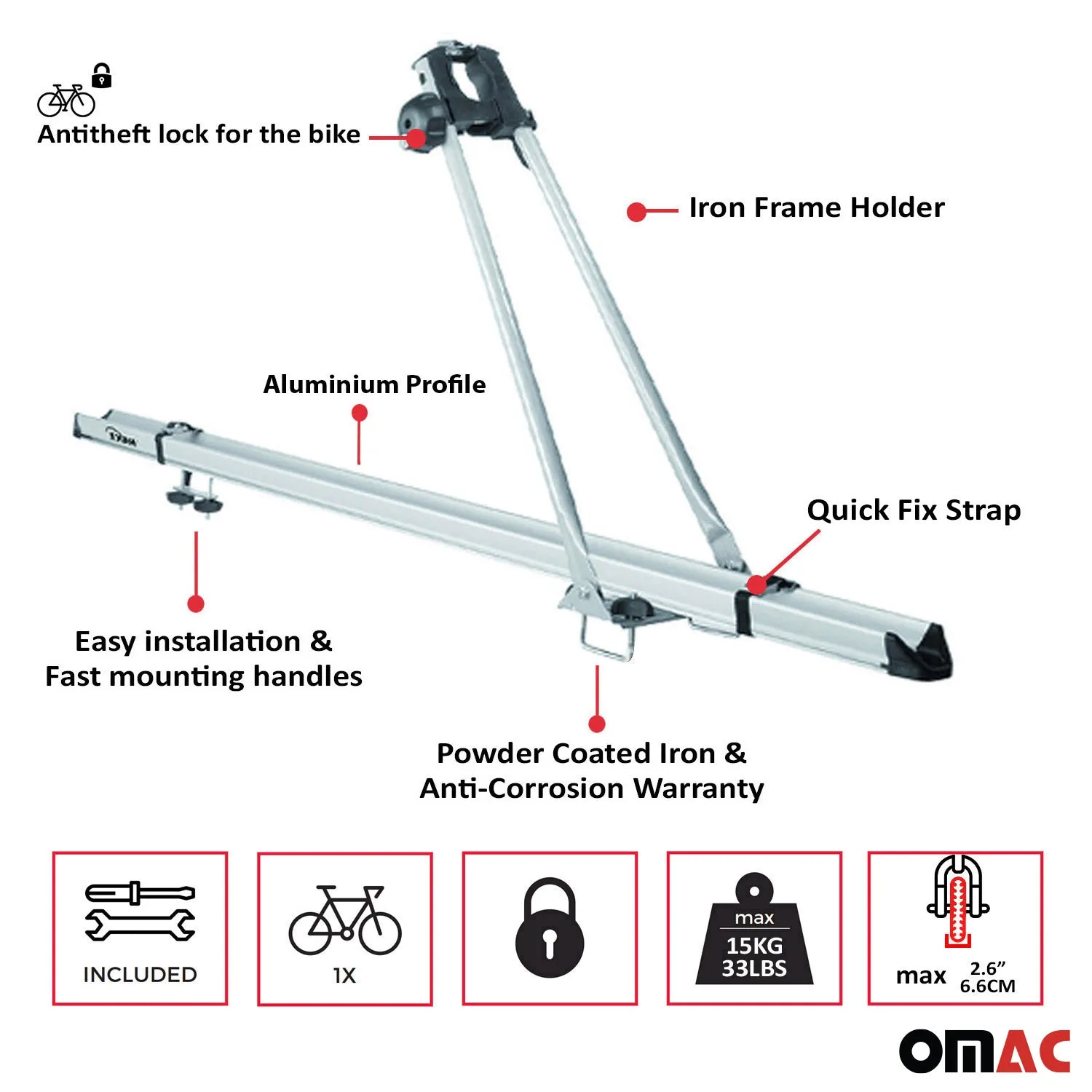 2007-2013 BMW X5 E70 Bike Rack Carrier Roof Racks Set Alu Silver 3Pcs - Image 5