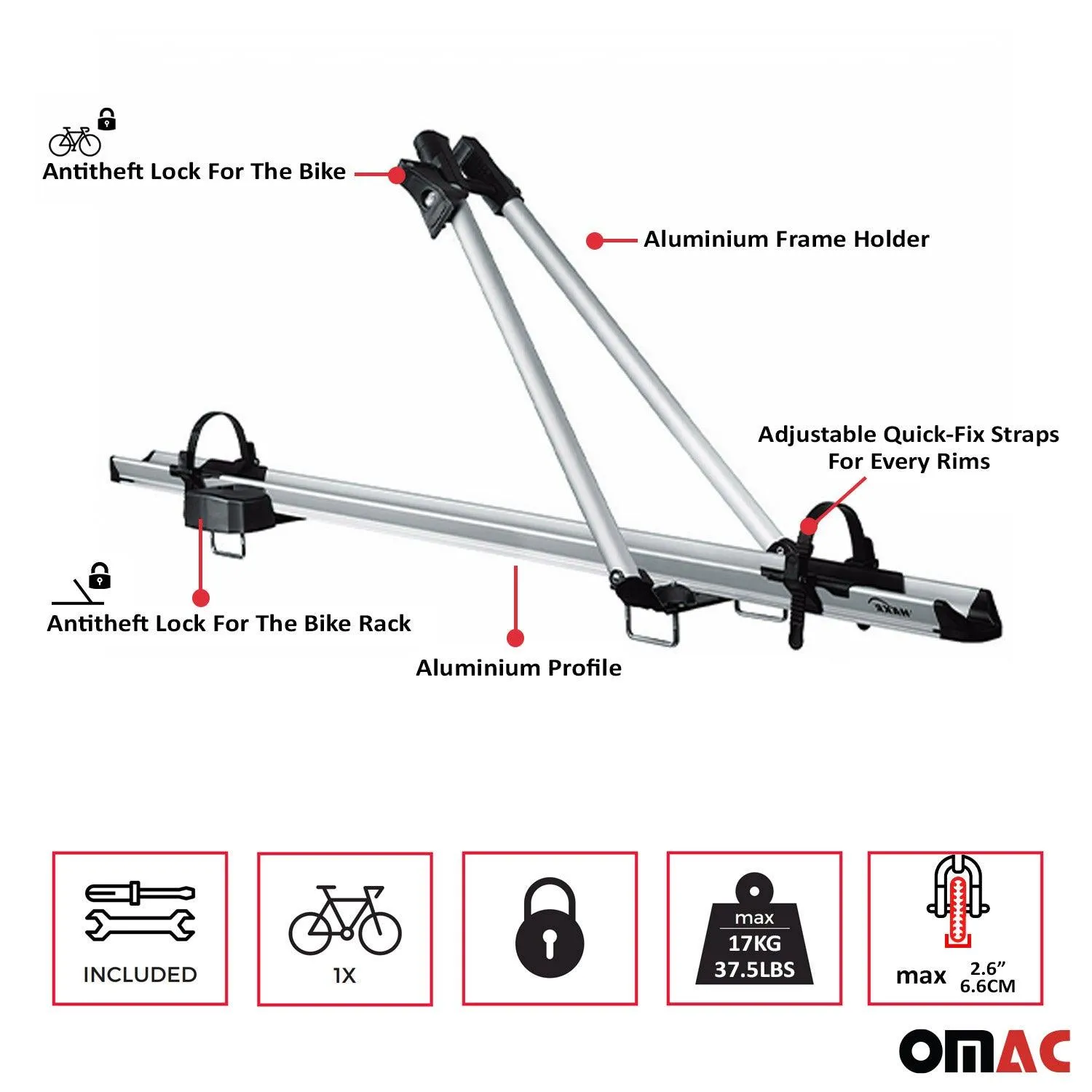 2002-2007 Jeep Liberty Bike Rack Carrier Roof Racks Set Silver 3Pcs - Image 5