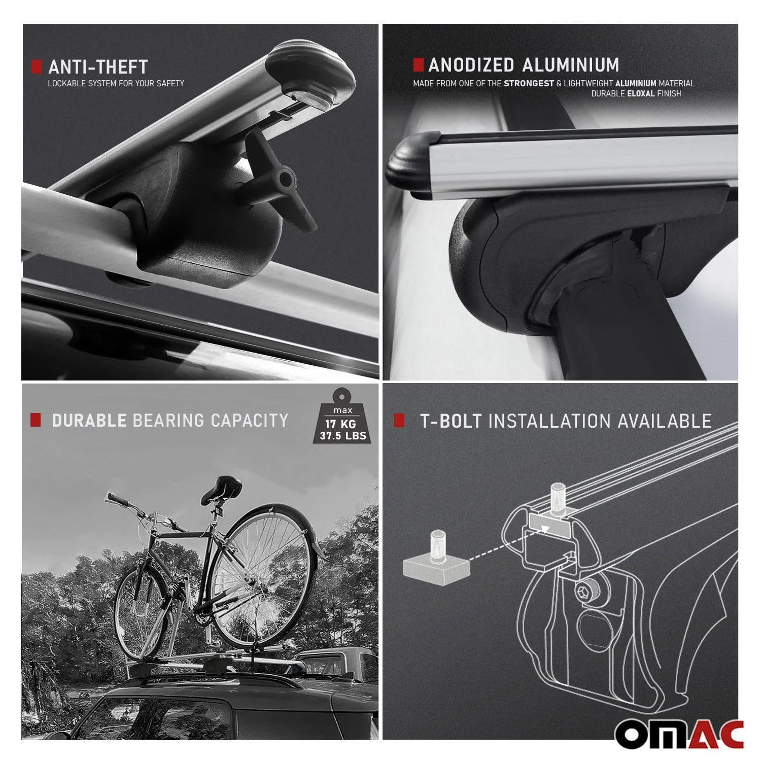 2006-2012 Toyota RAV4 Bike Rack Carrier Roof Racks Set Silver 3Pcs - Image 3