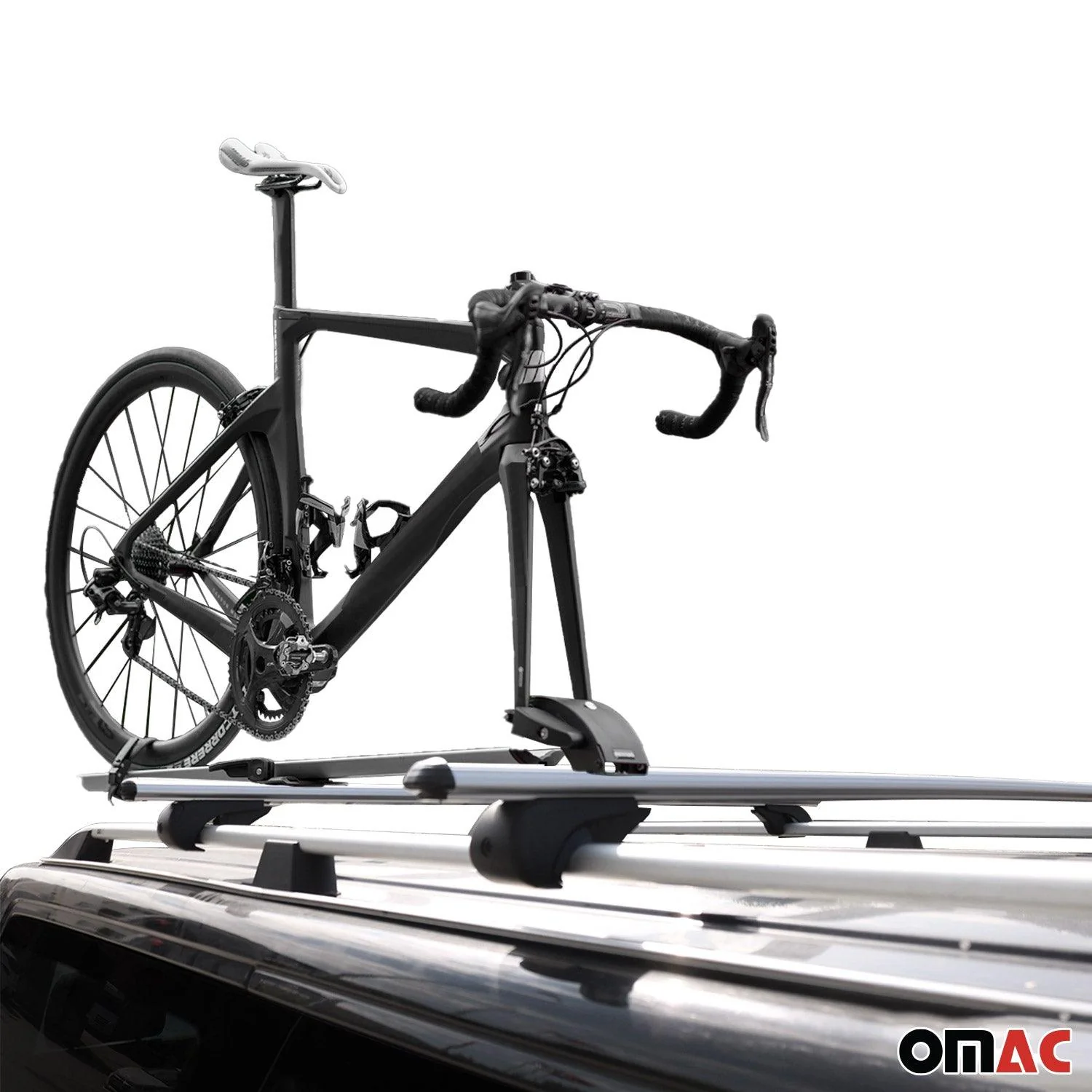 Cross Bar Pro Bike Carrier Set Roof Rail Mount Rack Luggage Aluminum 50" Silver - Image 2