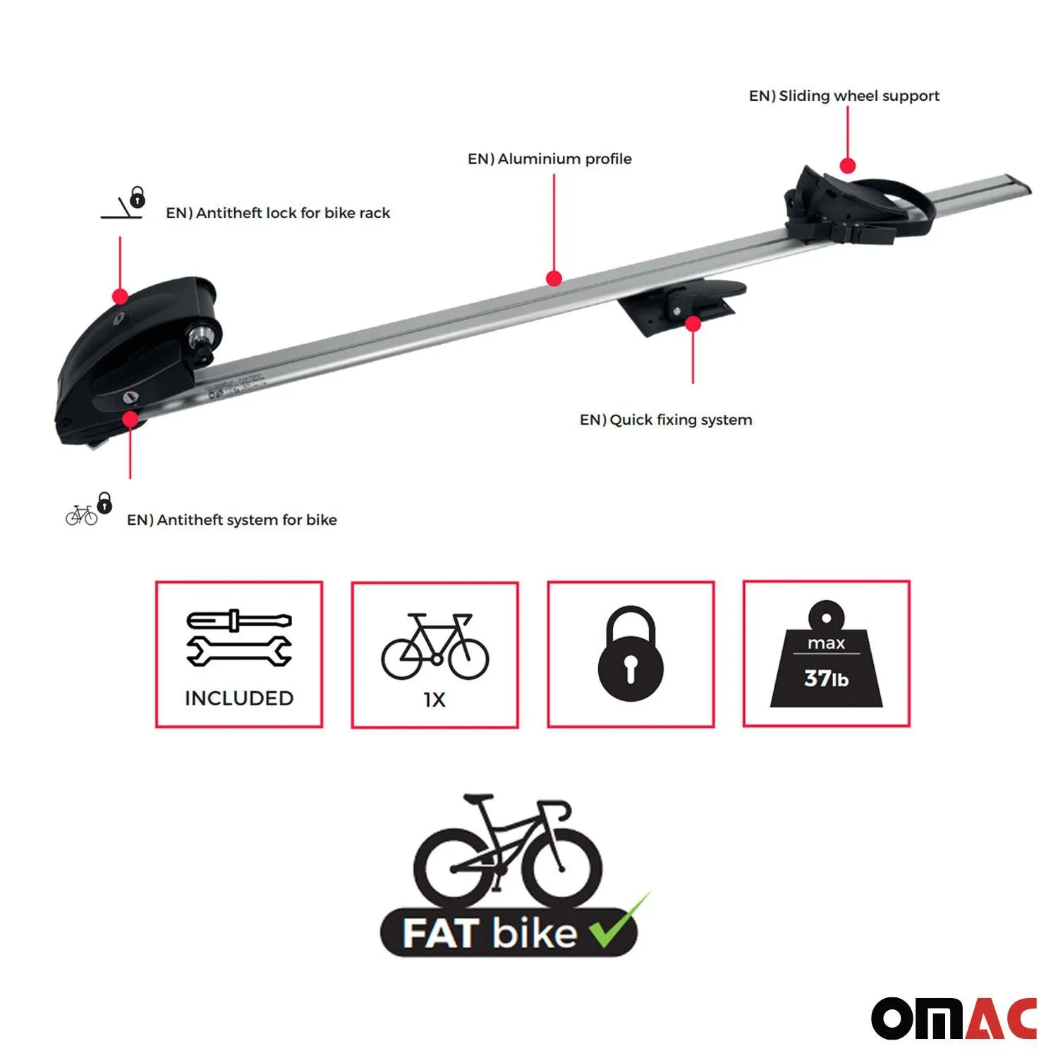 Cross Bar Pro Bike Carrier Set Roof Mount Rack Aluminum 50" Black - Image 3