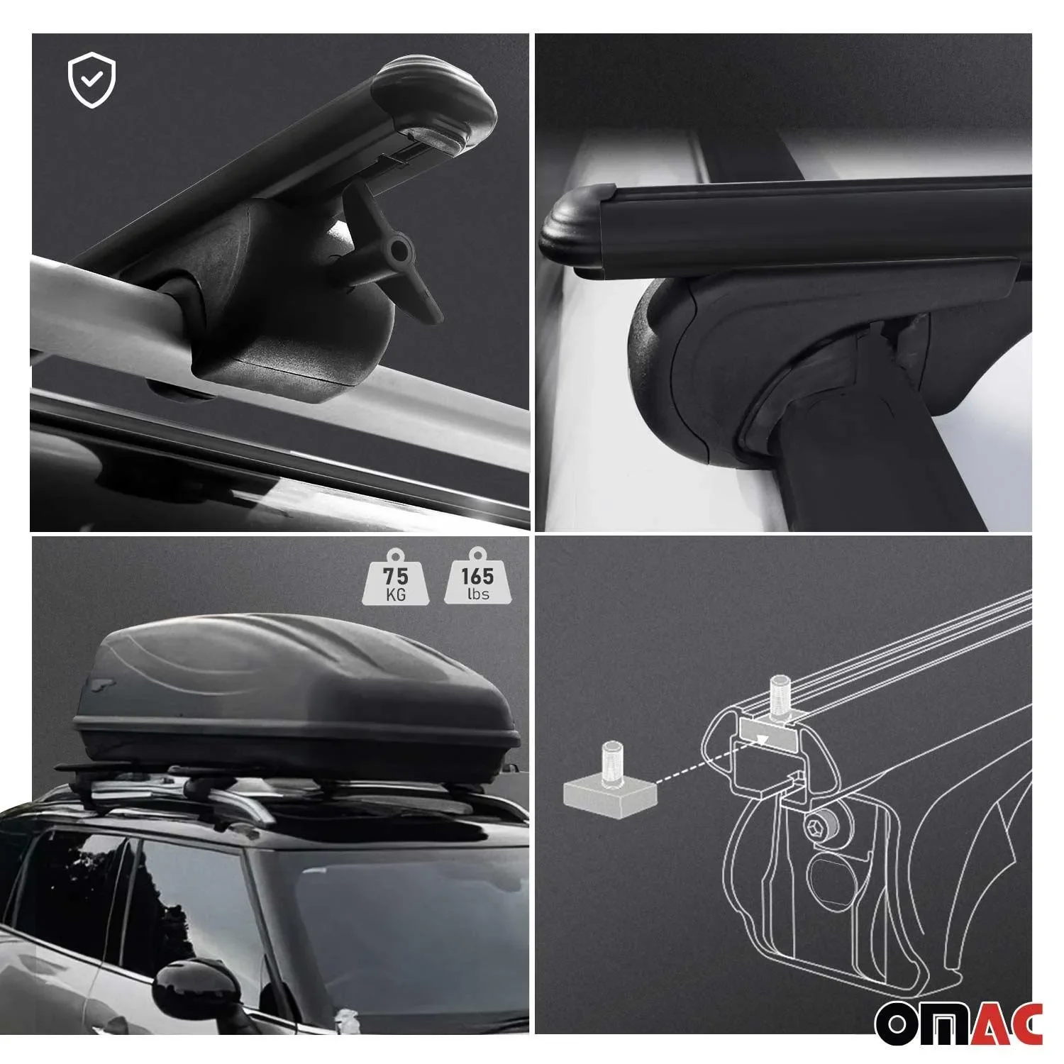 Cross Bar Pro Bike Carrier Set Roof Mount Rack Aluminum 54" Black - Image 4