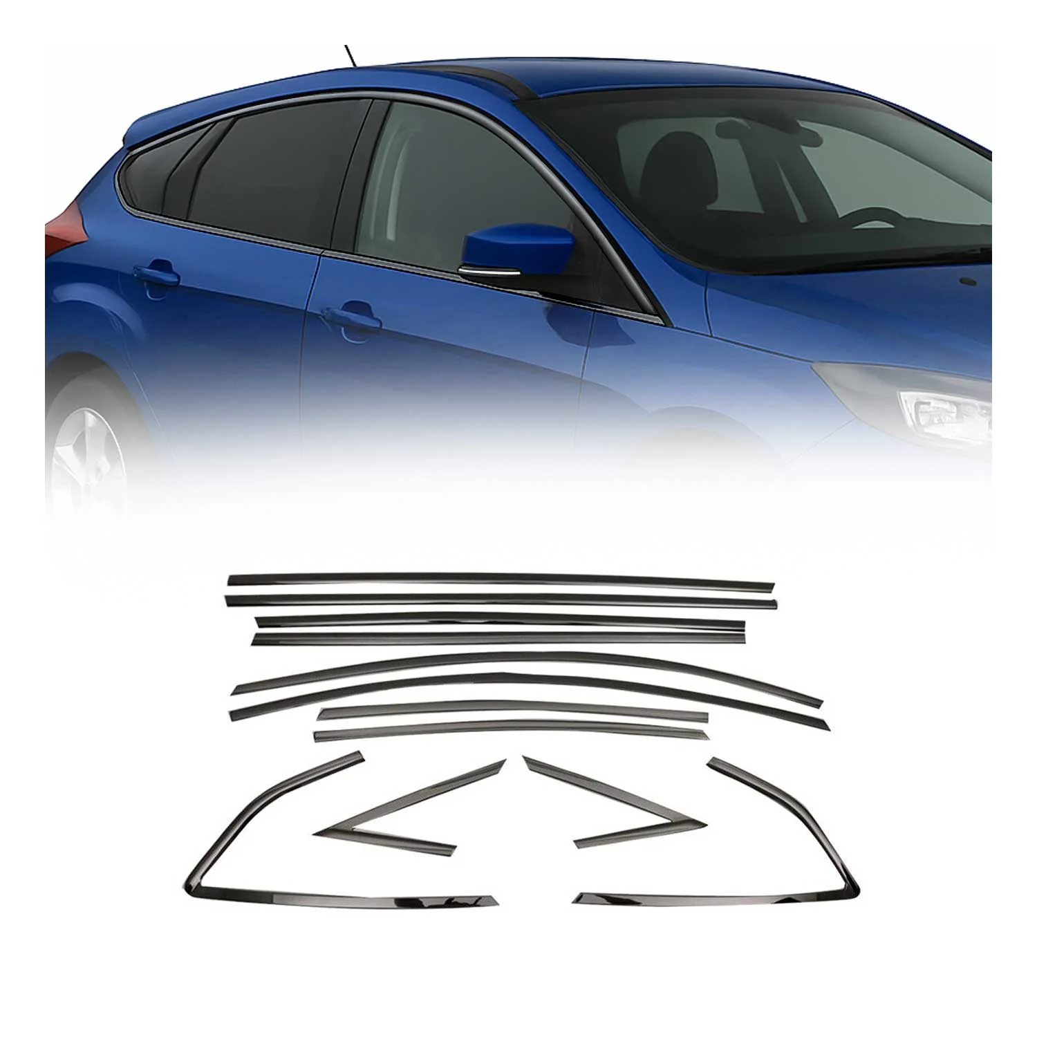 2012-2018 Ford Focus Hatchback Window Molding Trim Streamer Stainless Steel Dark 12Pcs