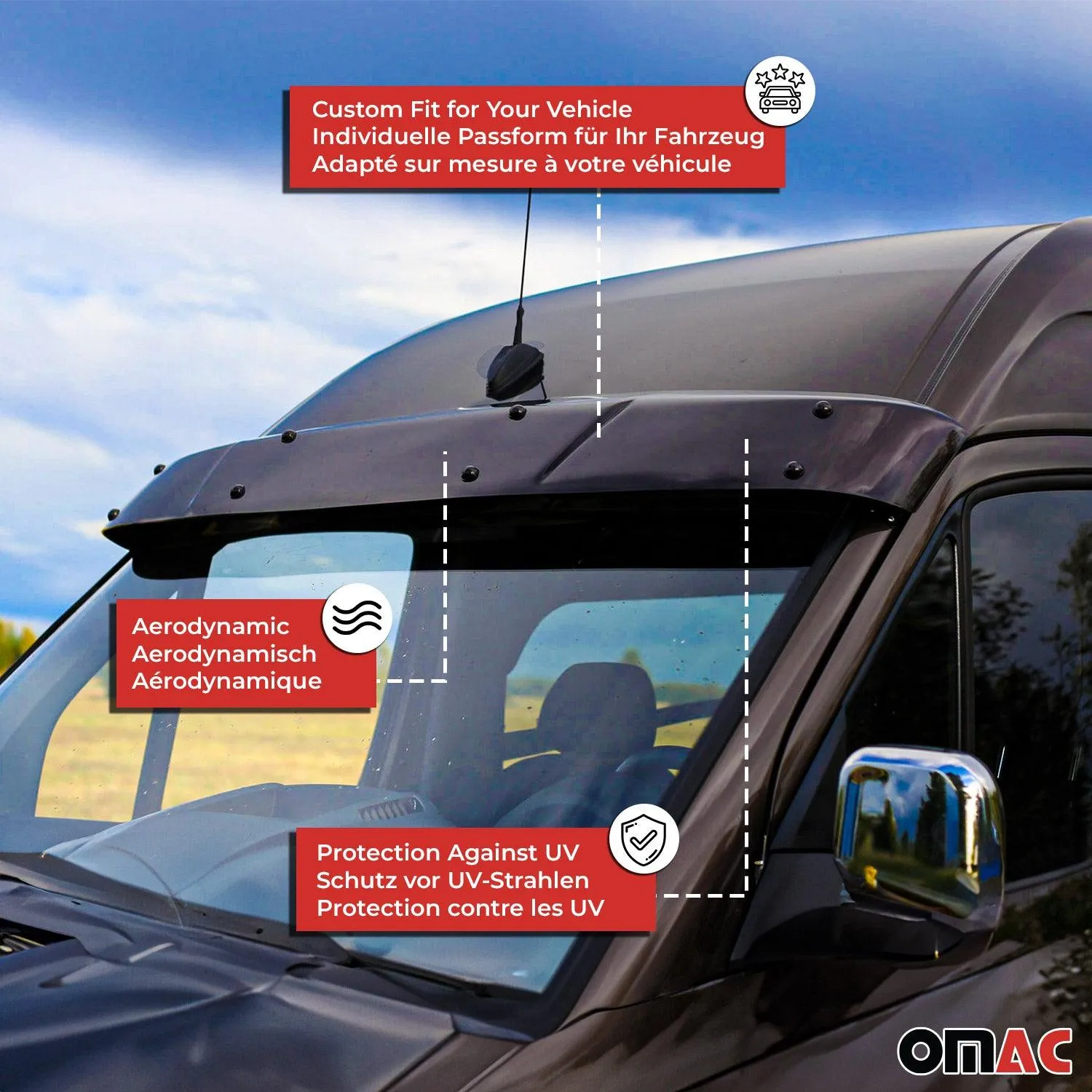 2002-2009 Ford Transit Connect Windshield Sun Visor & Bug Shield Deflector Kit 2Pcs Smoke - Image 6