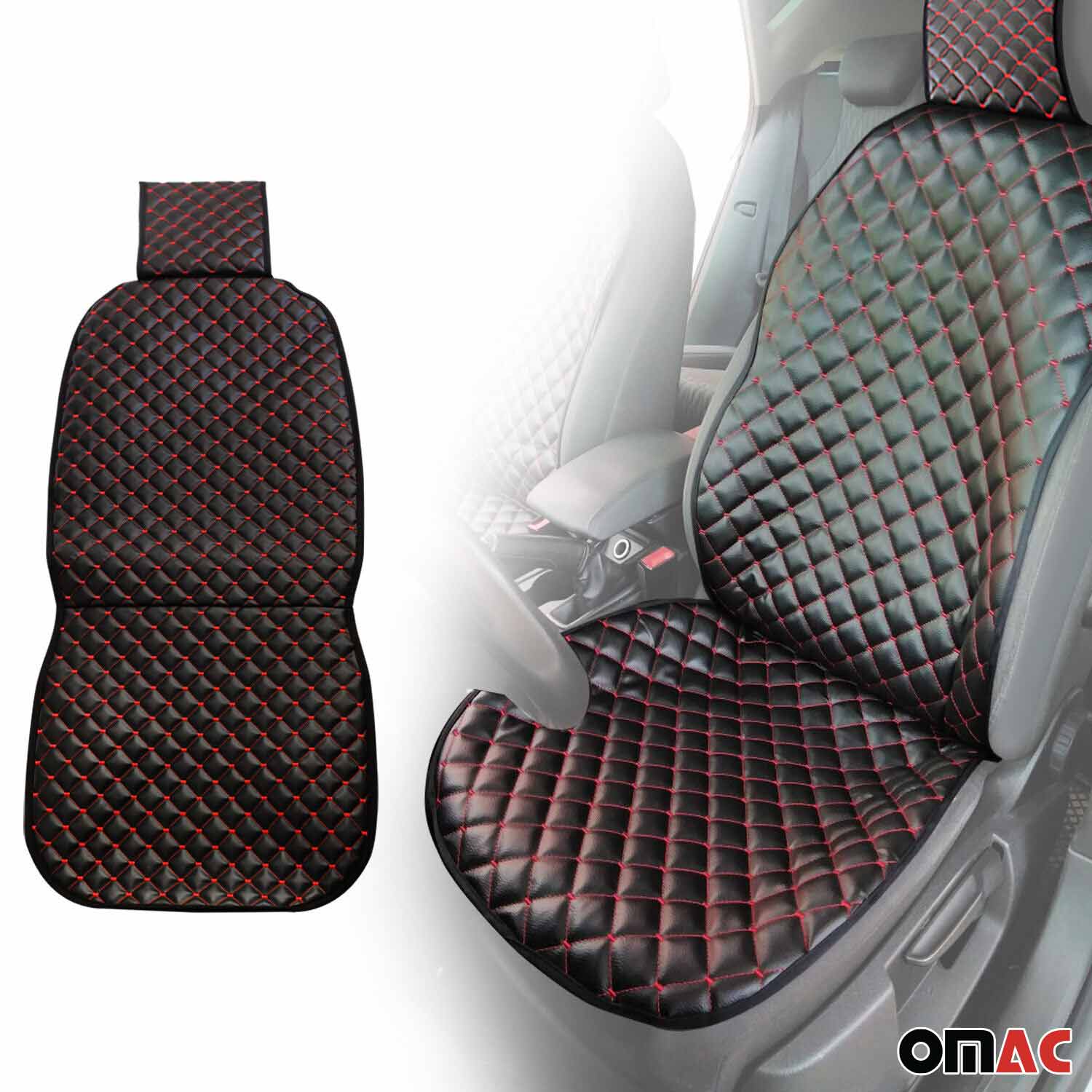 Cadillac Escalade Leather Breathable Front Seat Cover Pads Black Red 1Pc - Image 2