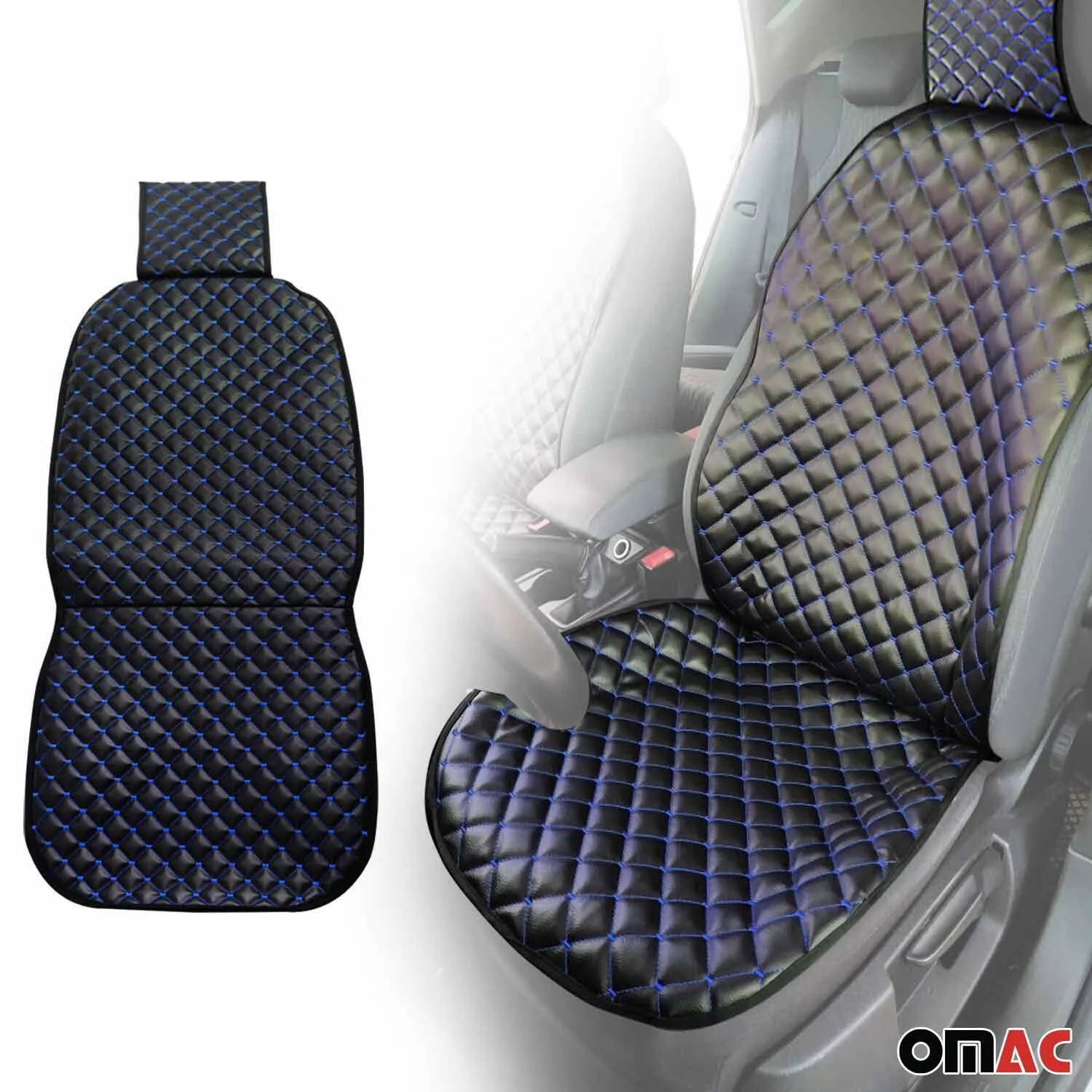 GMC Leather Breathable Front Seat Cover Pads Black Blue 1Pc - Image 2