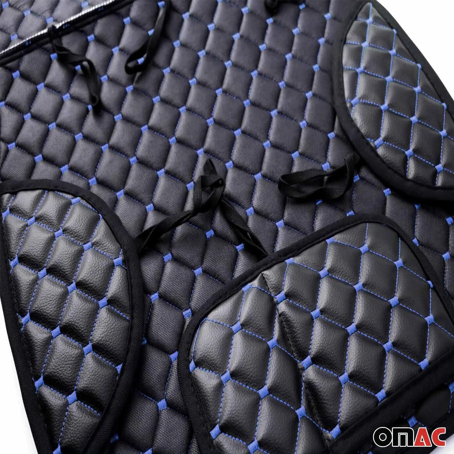 Hyundai Leather Breathable Front Seat Cover Pads Black Blue 1Pc - Image 7